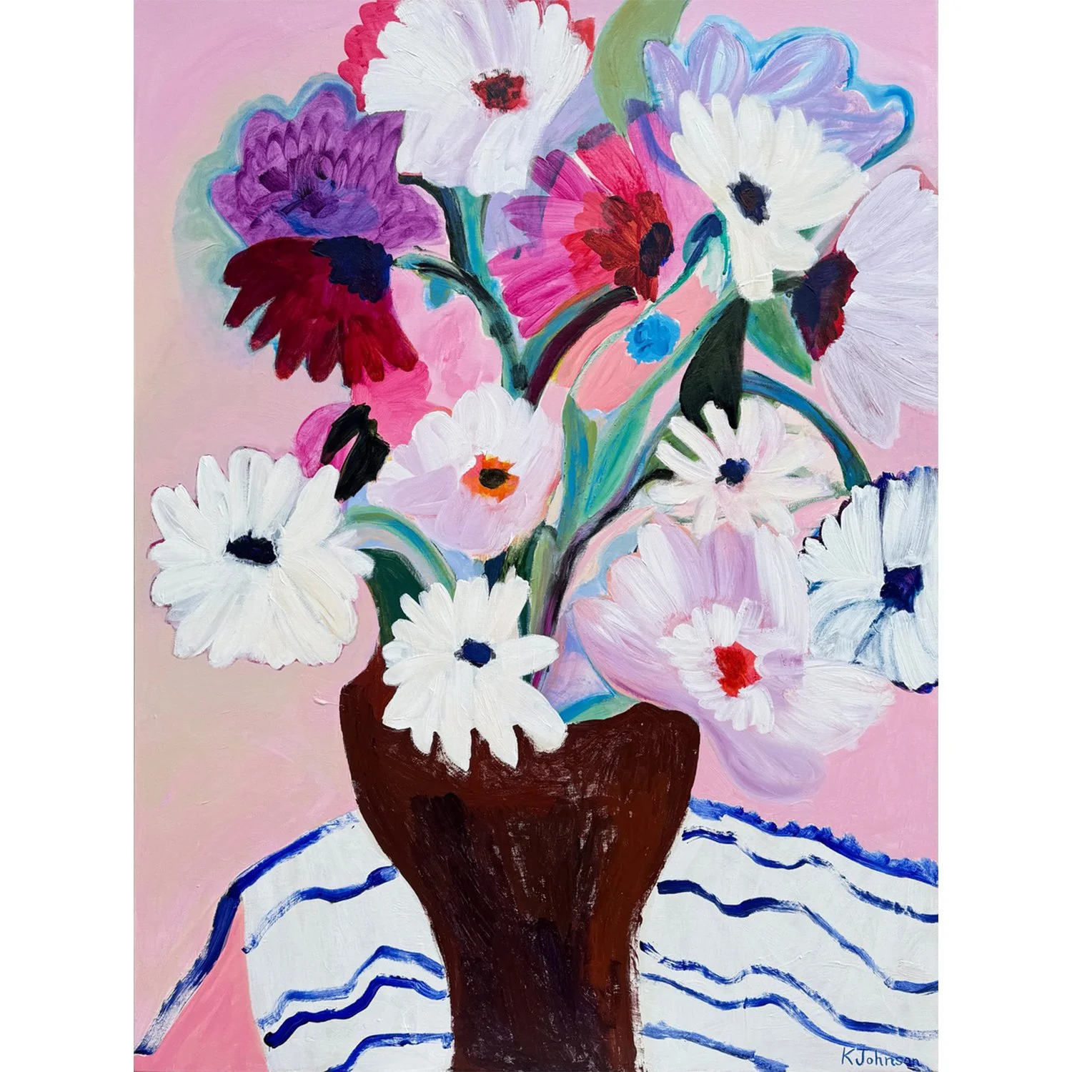 Kaitlin Johnson "Sweet Daisies" acrylic on canvas, 40" x 30"
