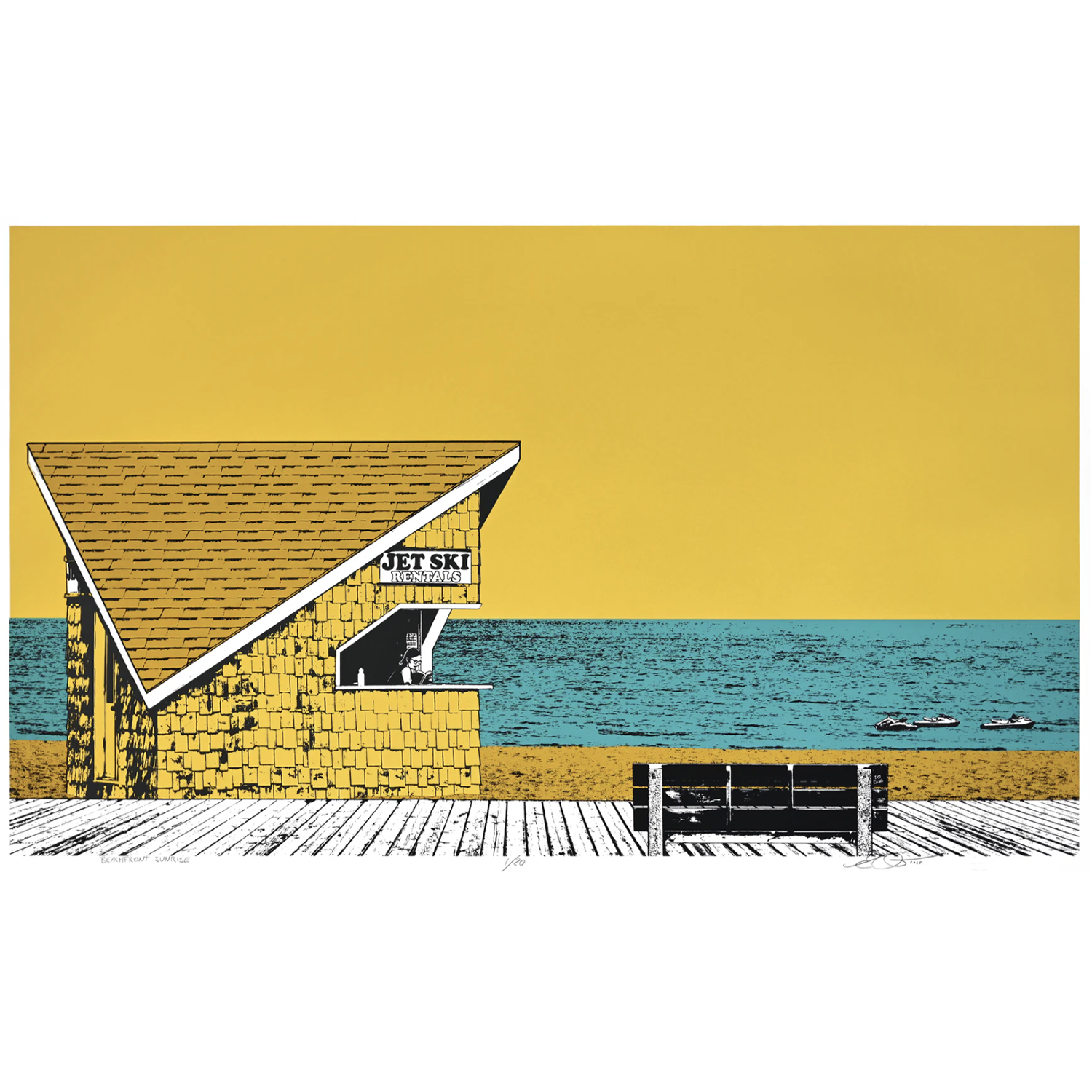 Eric Ouimet "Beachfront Sunrise" limited edition screen print on paper, 18" x 30"
