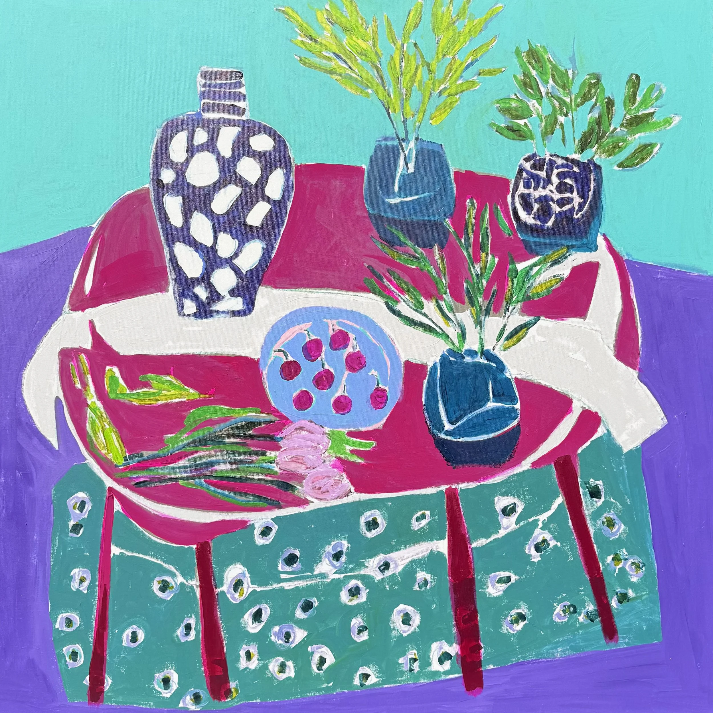 Nina Cherney "Sit with Me" acrylic on canvas, 44" x 44"