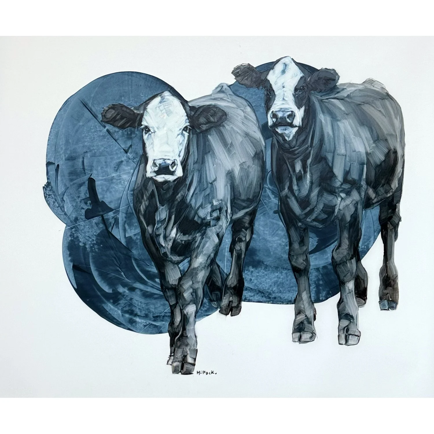 Sarah Hillock "Ole and Sven" oil on mylar, 48" x 54" unframed