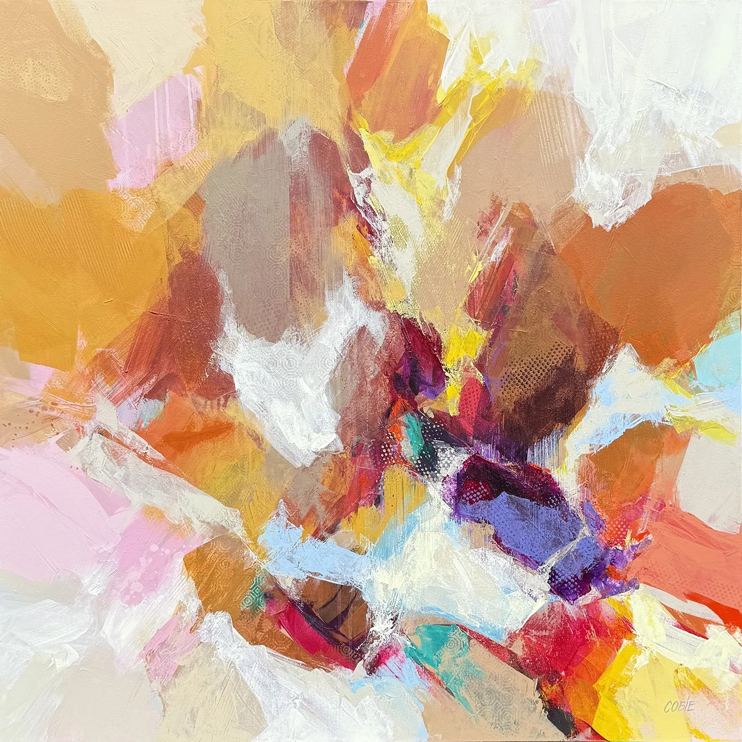 Cobie Cruz "Sun Behind the Rain" mixed media on canvas, 40" x 40"
