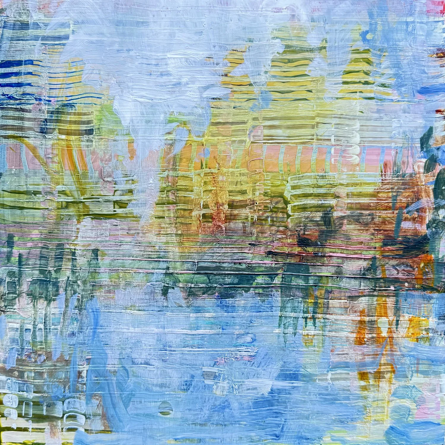 Ian Varney "Grid Shoreline" acrylic on panel, 12" x 12"
