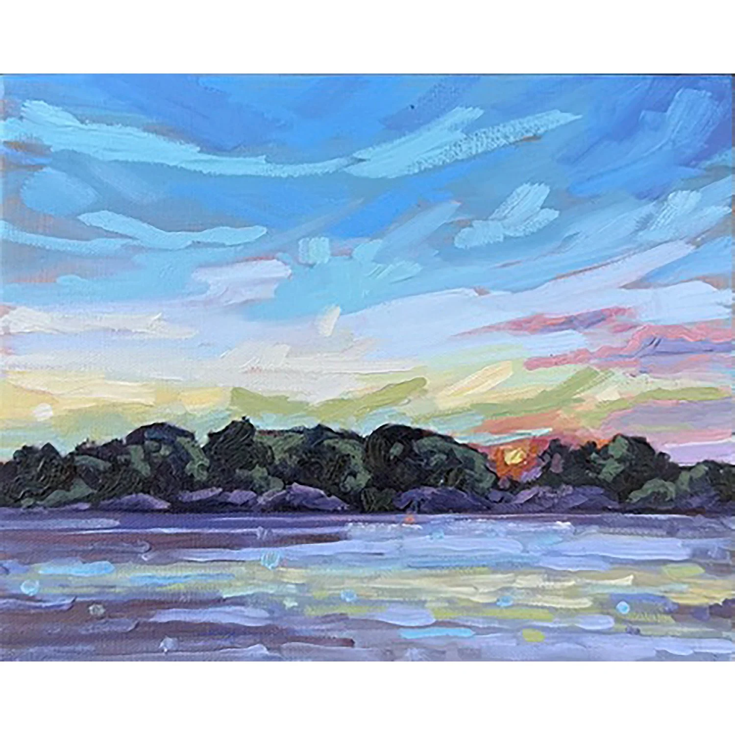 Kerry Walford, "Grundy Lake Sunset" oil on canvas, 8"x10"