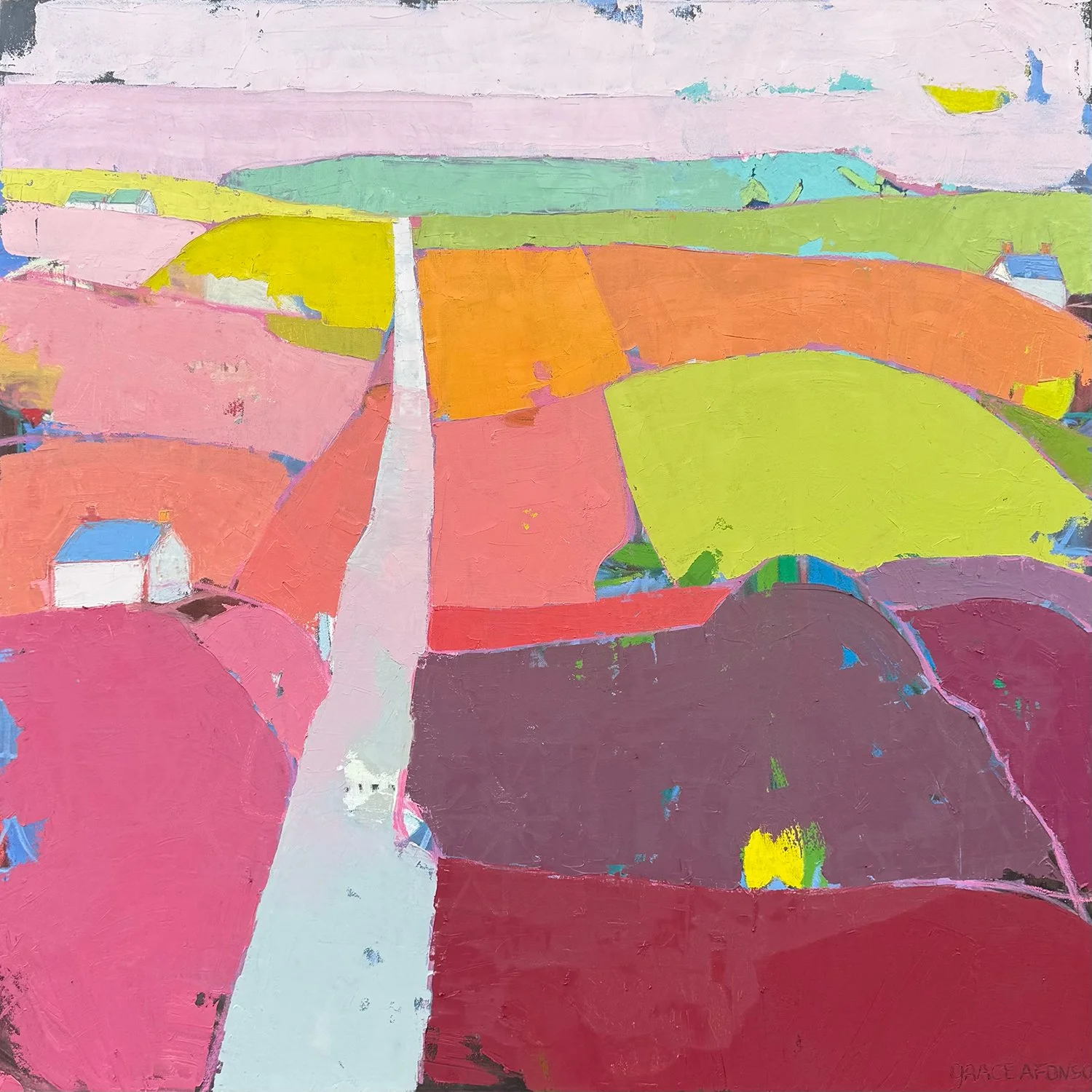 Grace Afonso "Sunda Sunshine Drive" oil on canvas, 36" x 36"