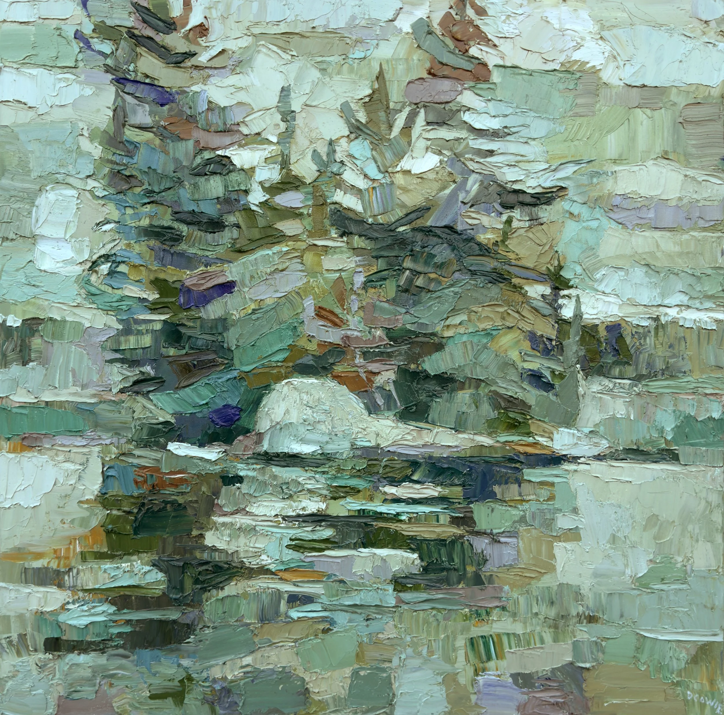 Dana Cowie "Twin Pines" oil on canvas, 36" x 36"