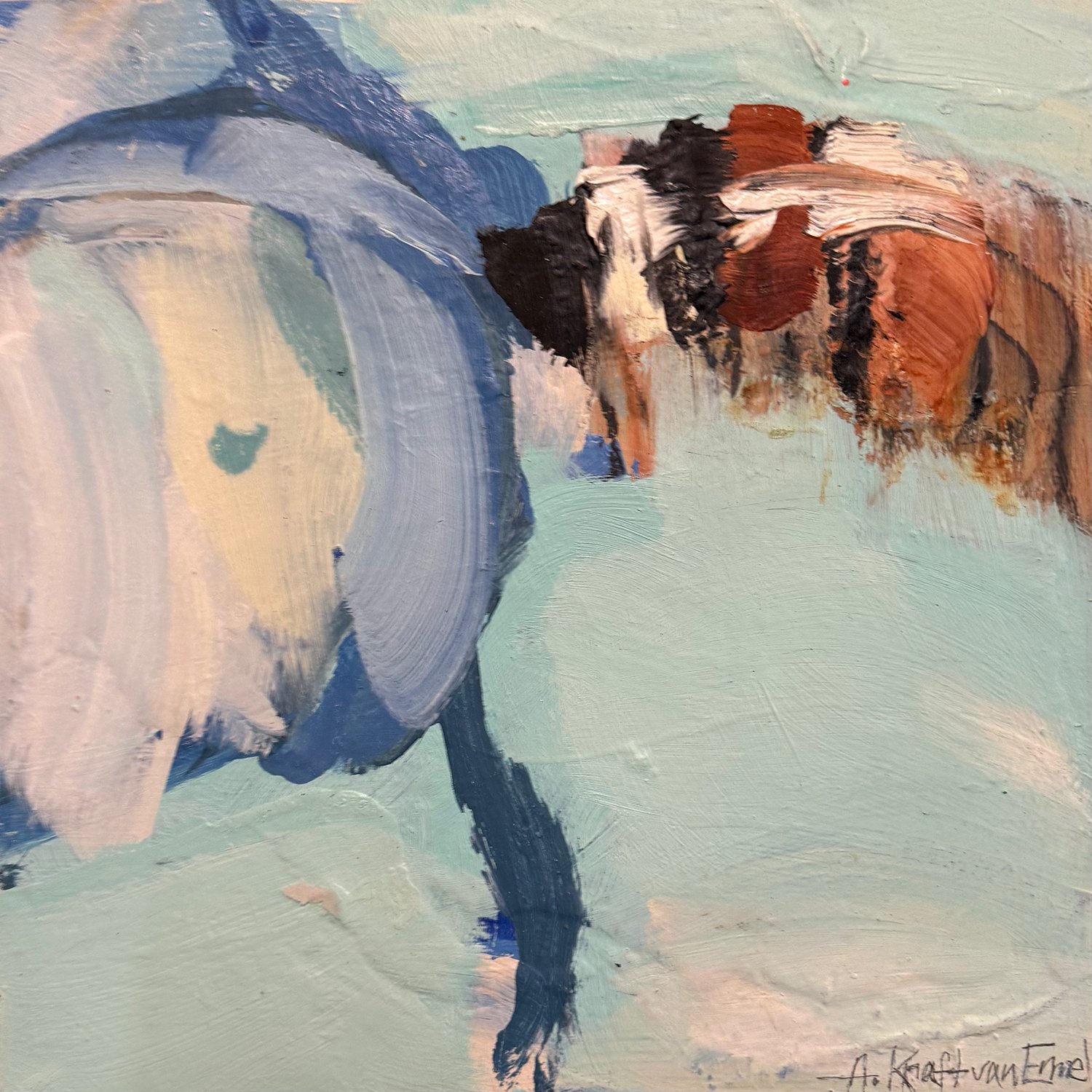 Annette Kraft van Ermel "Blue Blooms" mixed media on panel, 12" x 12"