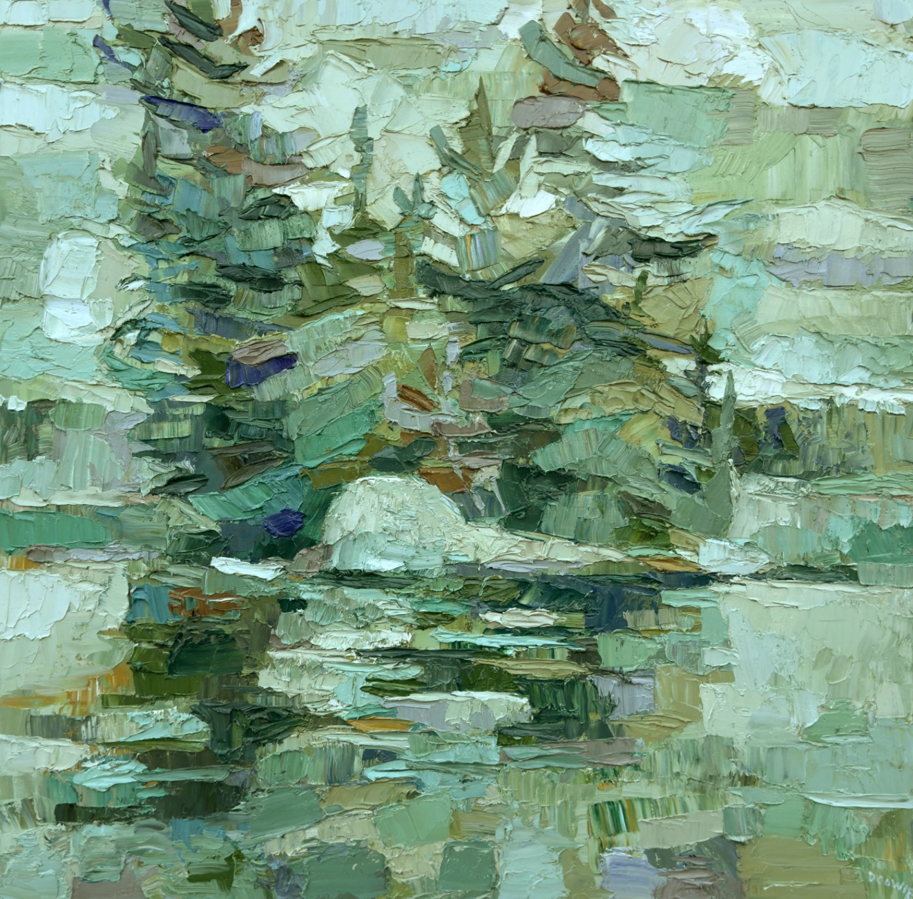 Dana Cowie "Twin Pines" oil on canvas, 36" x 36"
