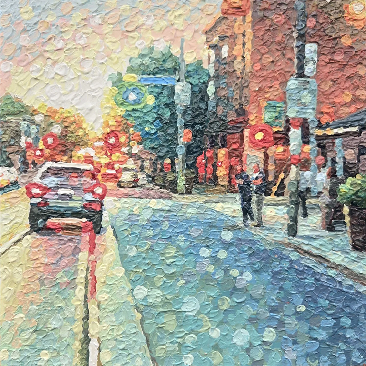 Susan Gale "The Right Words (Dundas & Gladstone)" acrylic on panel, 12" x 12"