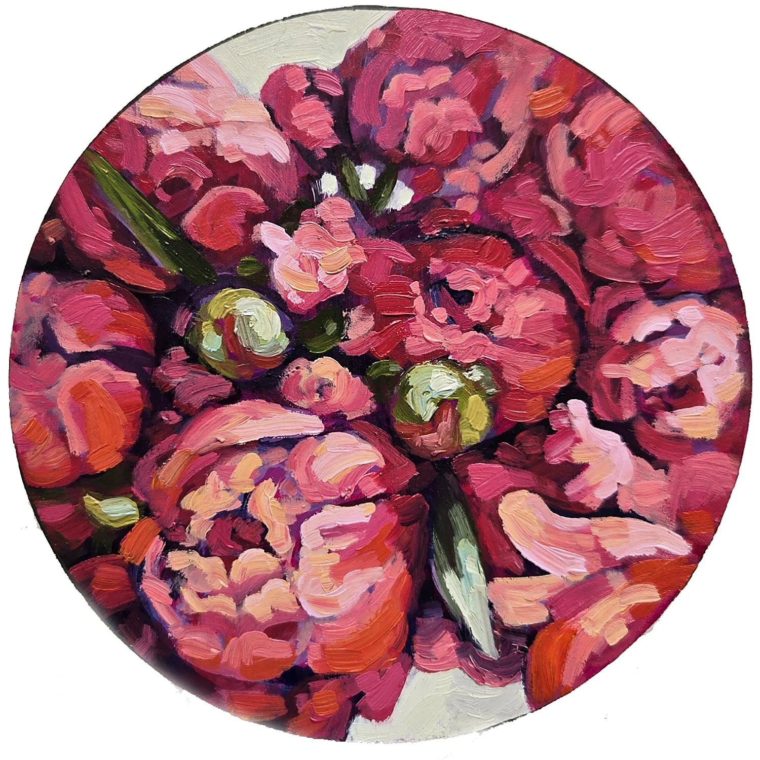 Kerry Walford "Crimson" oil on panel, 6" diameter