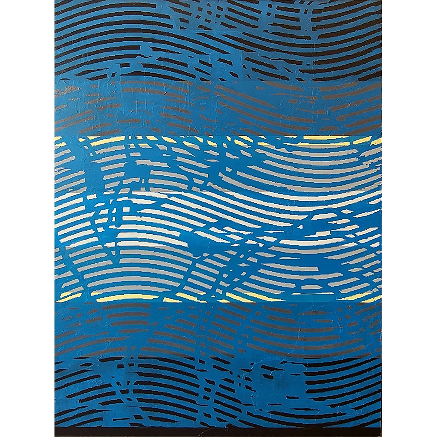 abstract graphic painting blue and yellow lines with pattern
