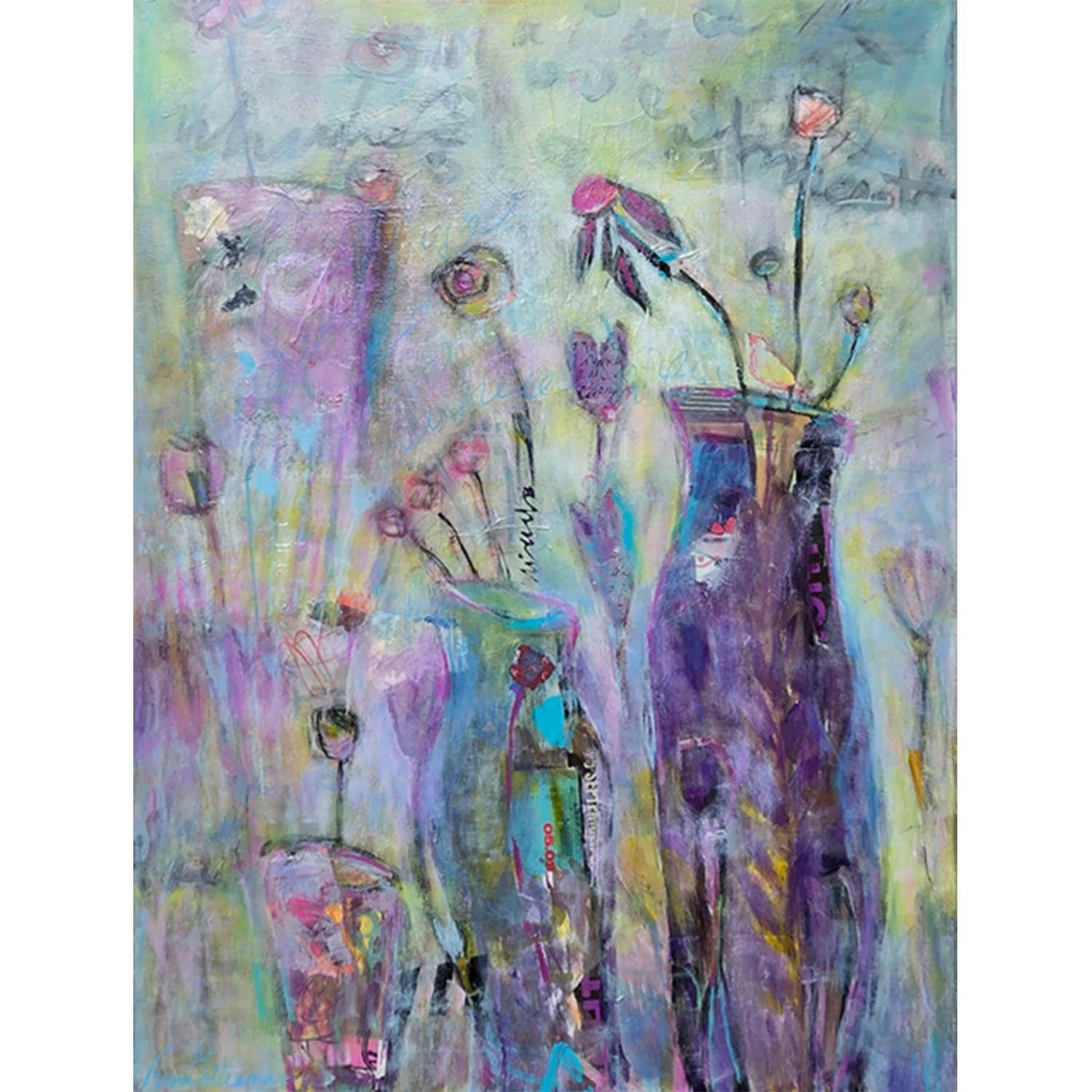 Rina Gottesman "Whisperings" mixed media on canvas, 48" x 36"