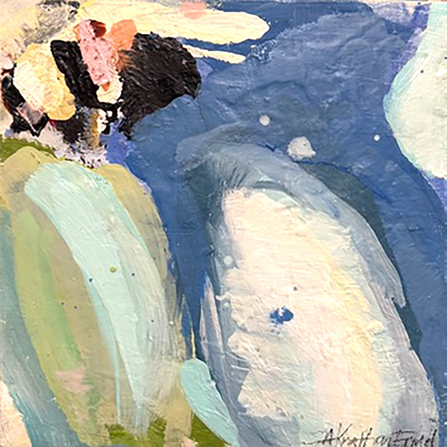 Annette Kraft van Ermel "Blue Zone" mixed media on panel, 12" x 12"