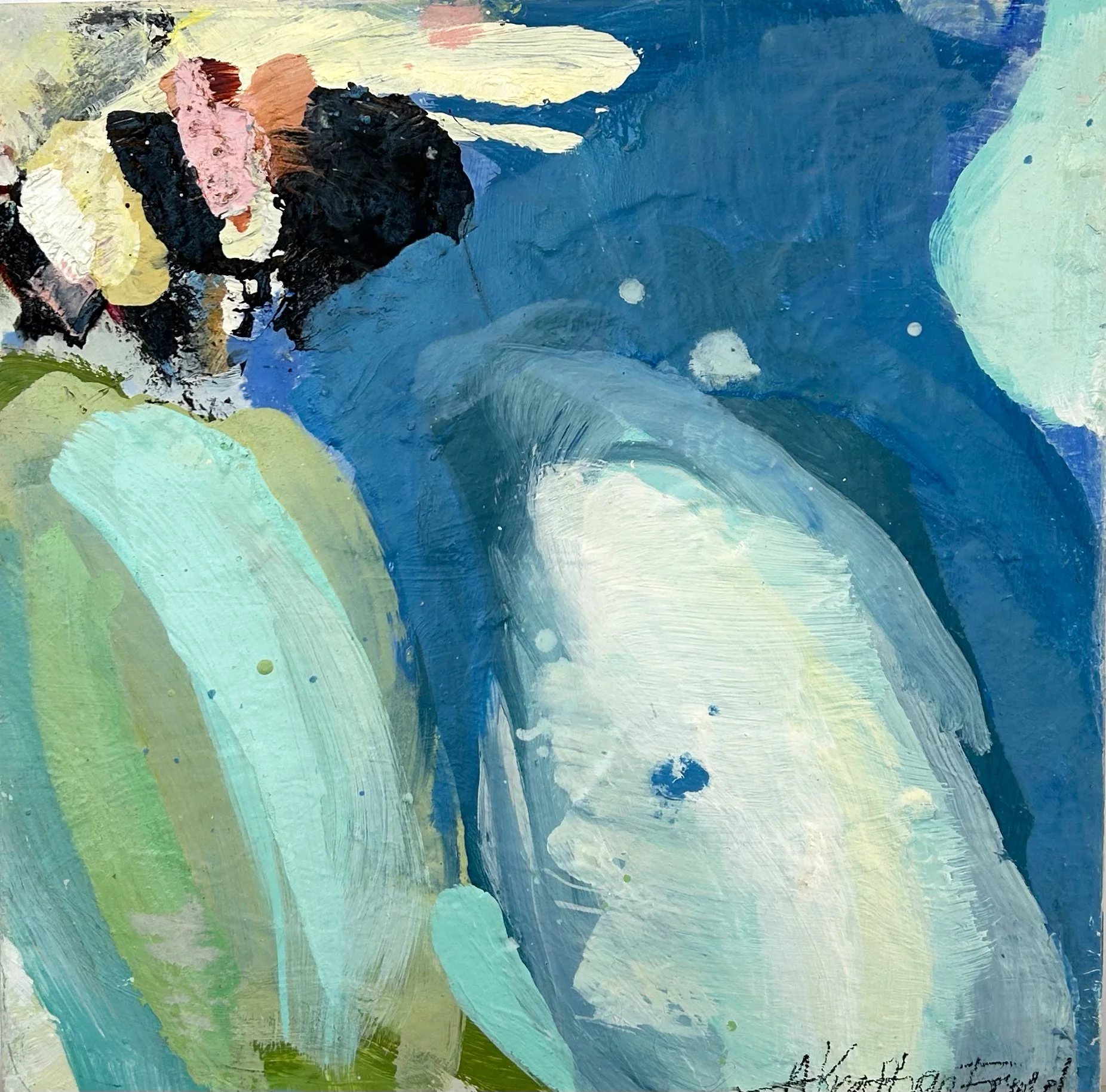 Annette Kraft van Ermel "Blue Zone" mixed media on panel, 12" x 12"