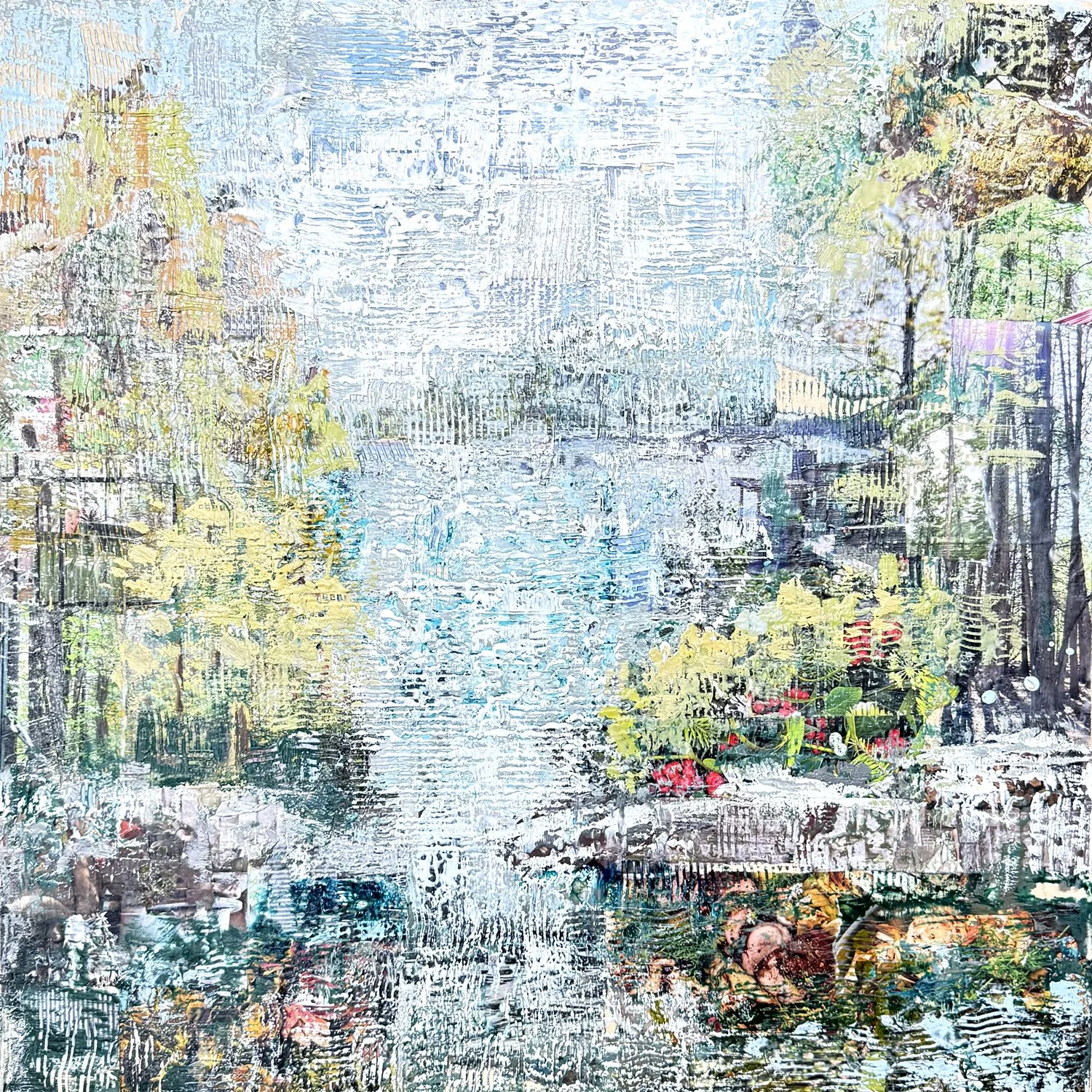 Ian Varney "Cottage Life 2" encaustic on panel, 24" x 24"