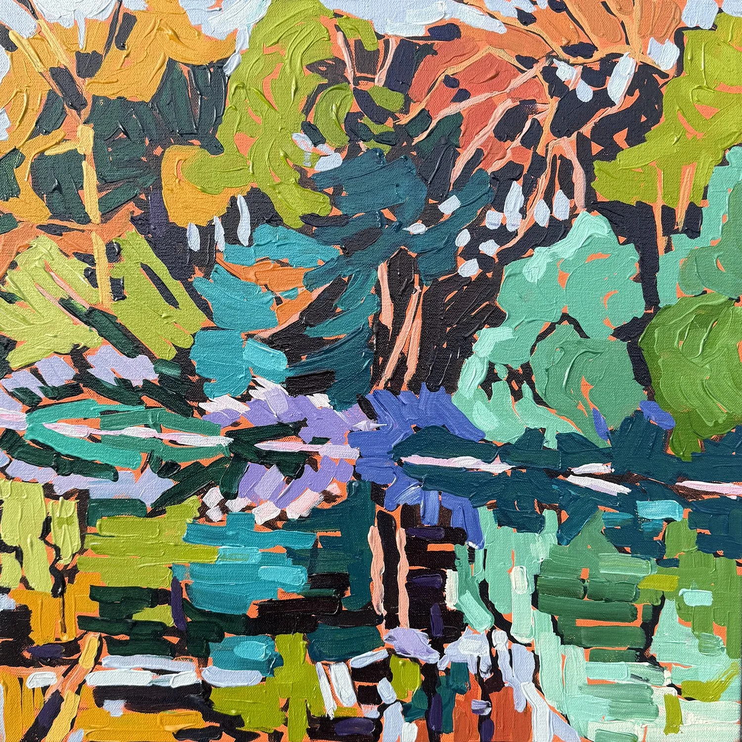 Tracy Bultje "One Way" acrylic on canvas, 16" x 16"