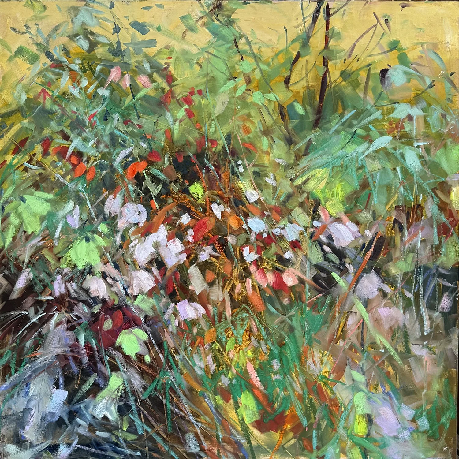 Sheila Davis "Jewels in the Rough" oil on panel, 36" x 36"