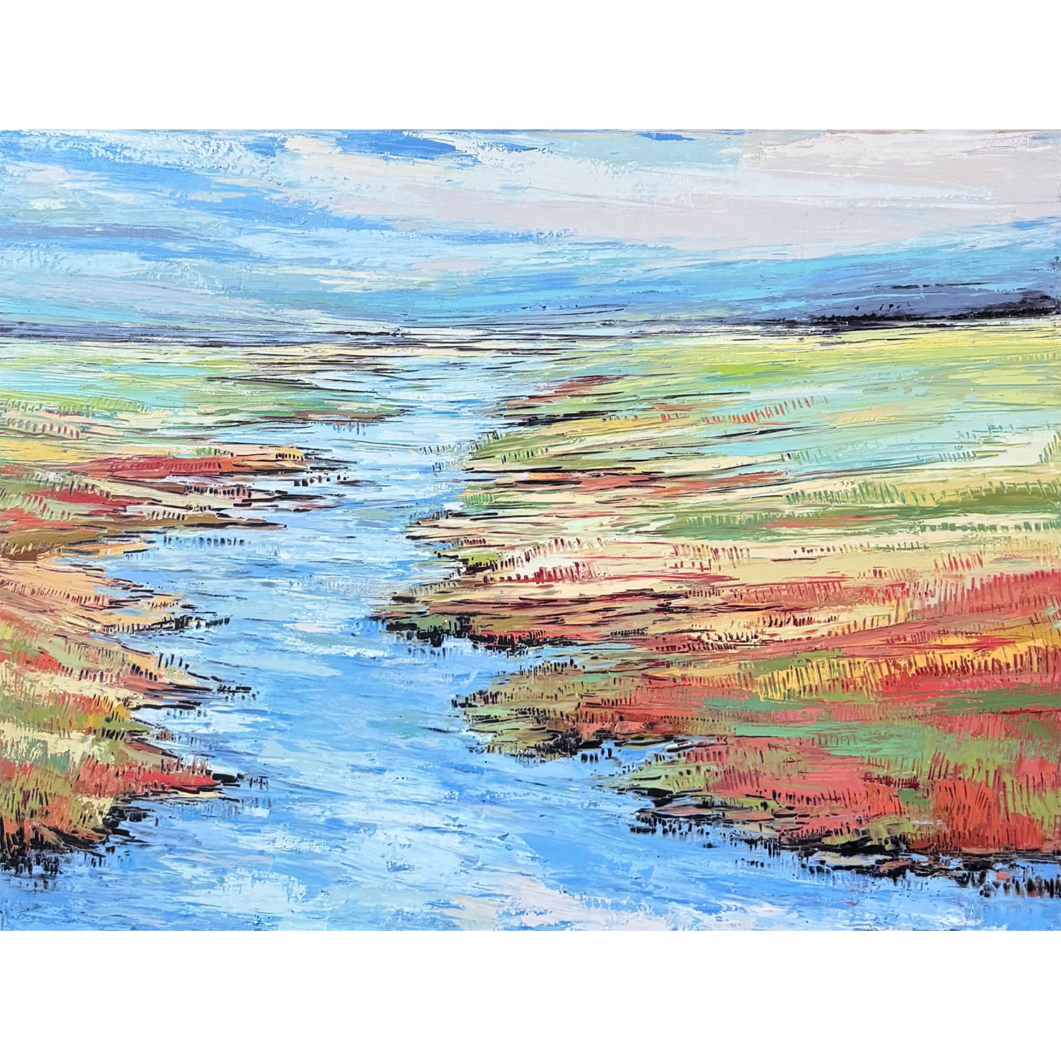 Tanya Kirouac "August River" oil and cold wax on canvas, 36" x 48"