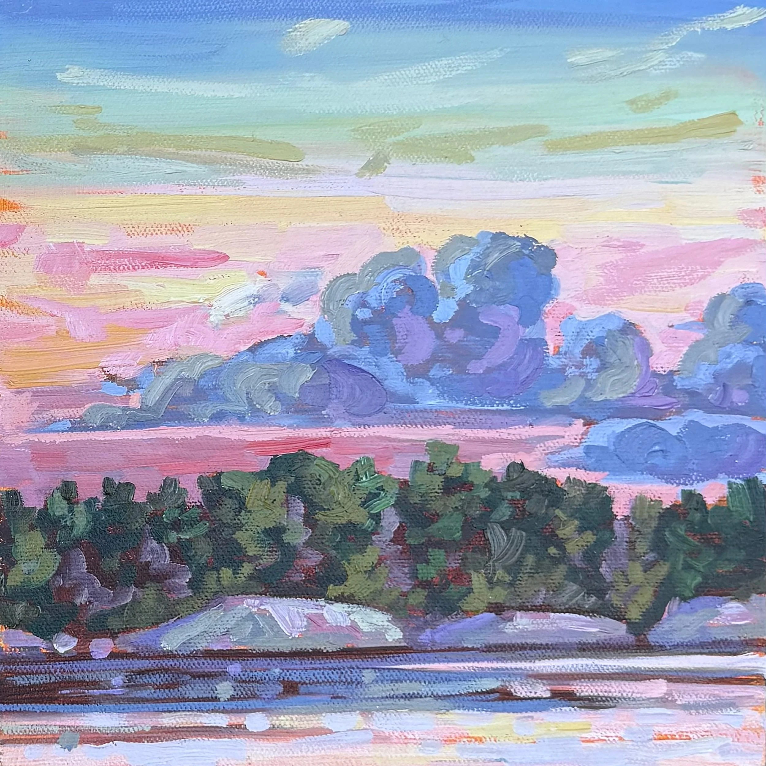 Kerry Walford, "Evening Clouds (Grundy Lake)" oil on canvas, 8" x 8"