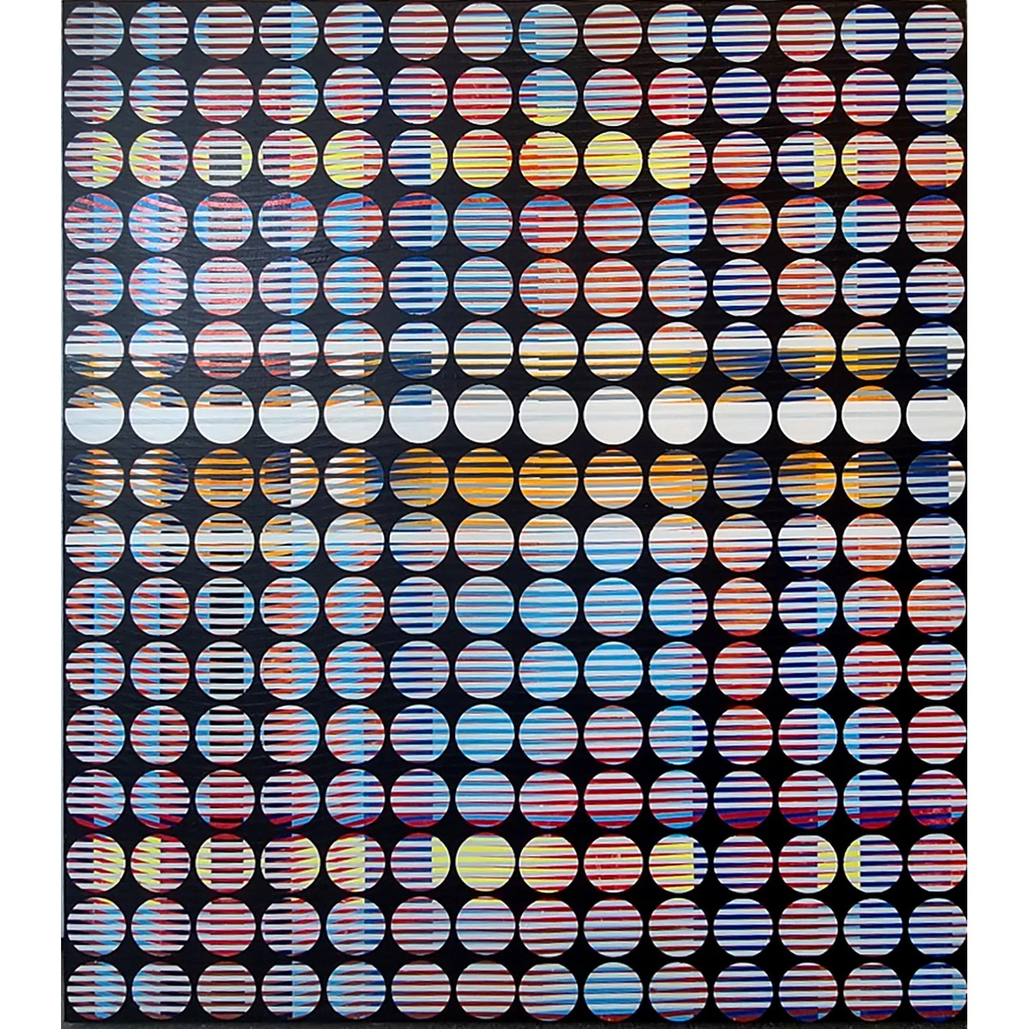 graphic abstract paintings with black circular overlay colourful lines background