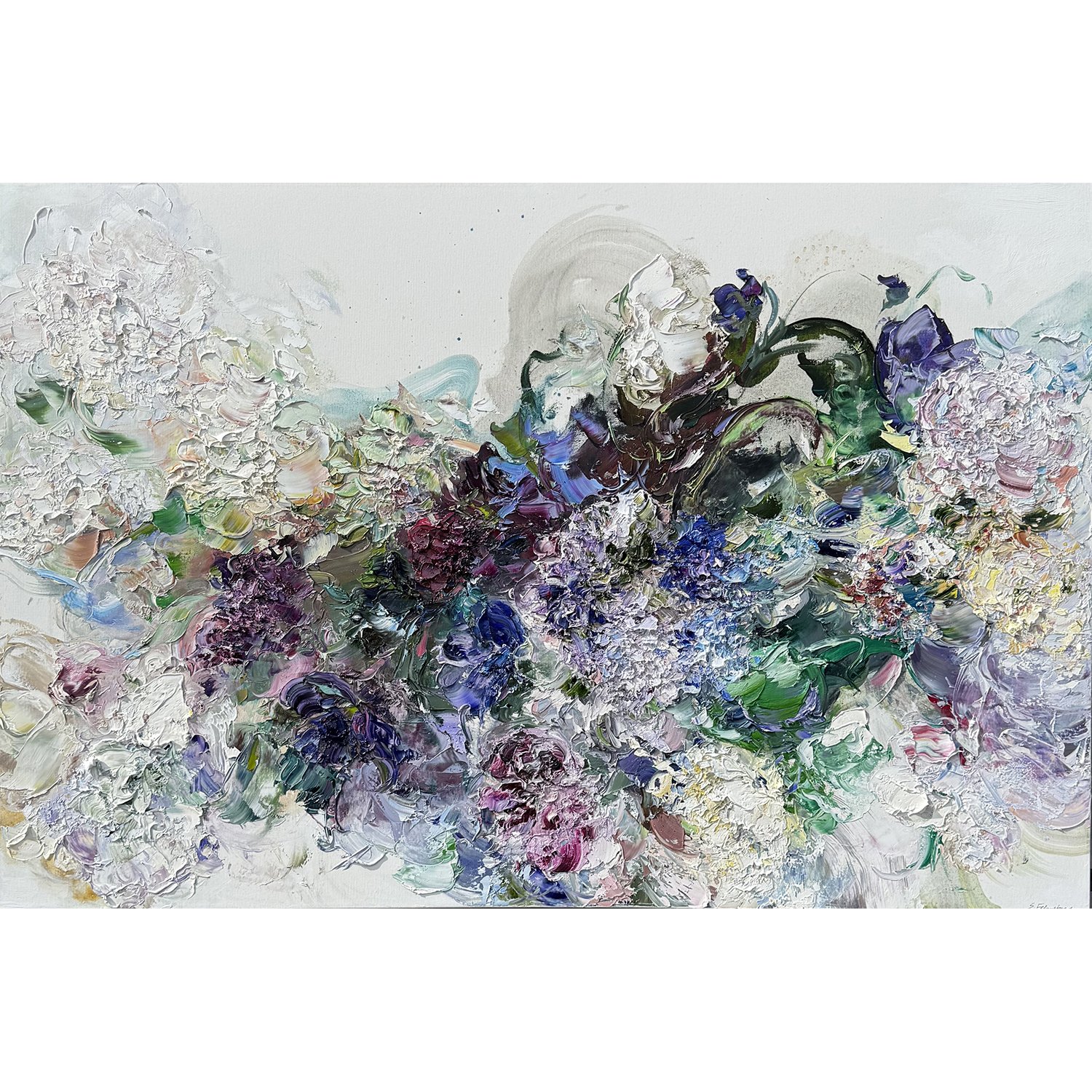 Stephanie Fehrenbach "Lilac Mist" oil on canvas, 40" x 60"