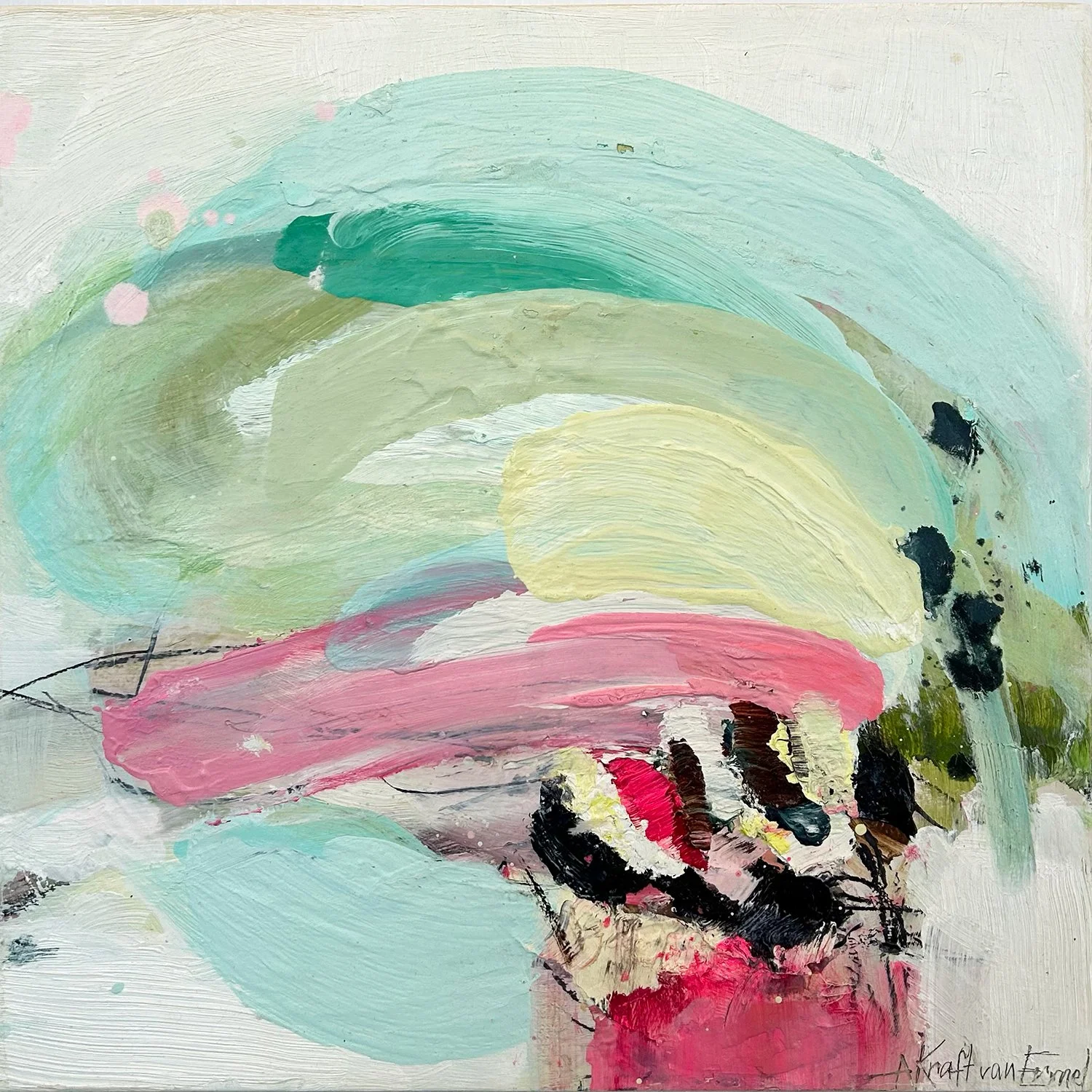 Annette Kraft van Ermel "Rainbow" mixed media on panel, 12" x 12"