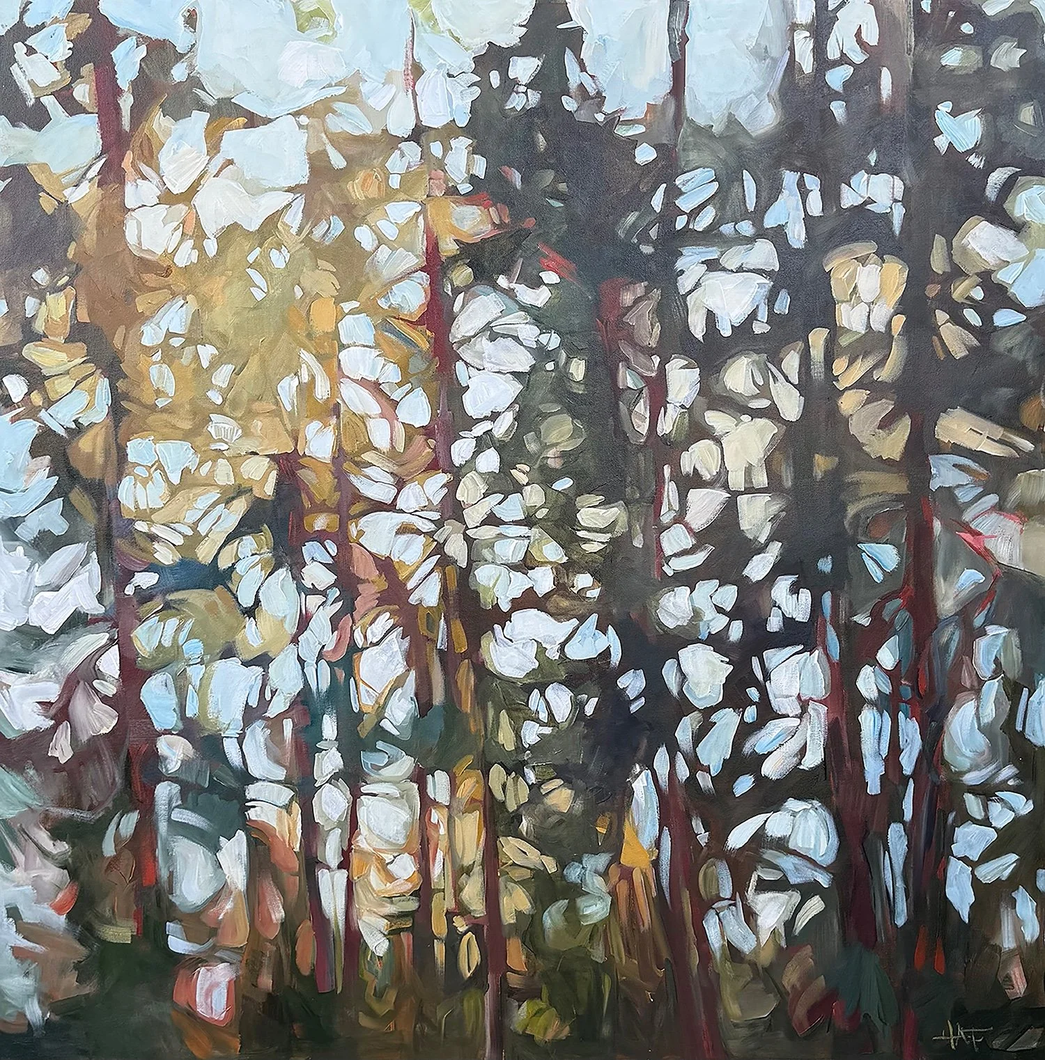 Holly Ann Friesen "Holding Warmth" acrylic on canvas, 40" x 40"