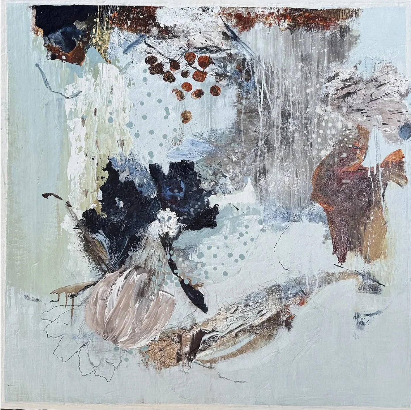 Linelle LeMoine "Seasonal Connections" mixed media on panel, 36" x 36"