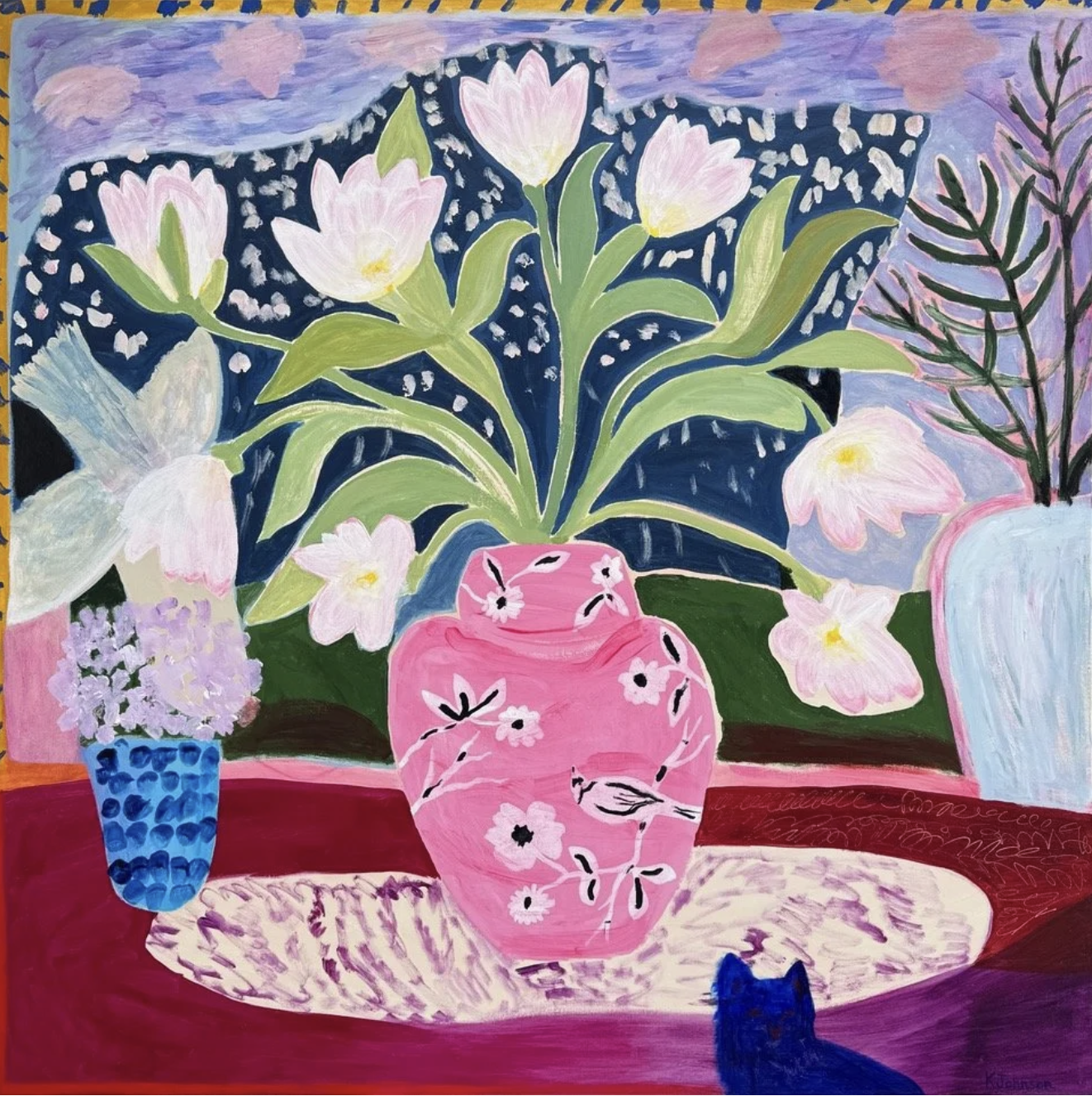 Kaitlin Johnson "Mingling at Dusk" acrylic on canvas, 40" x 40"