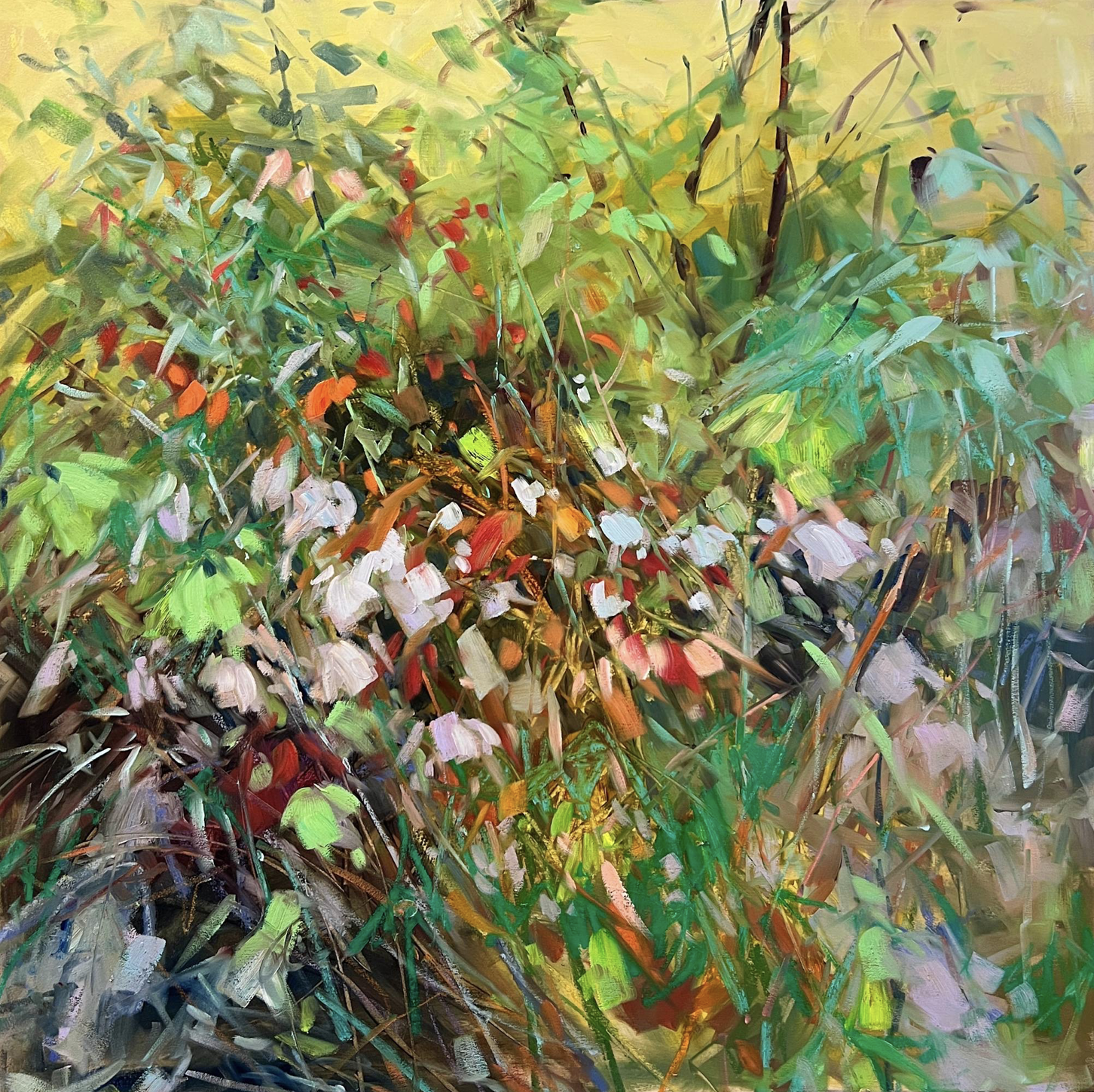 Sheila Davis "Jewels in the Rough" oil on panel, 36" x 36"