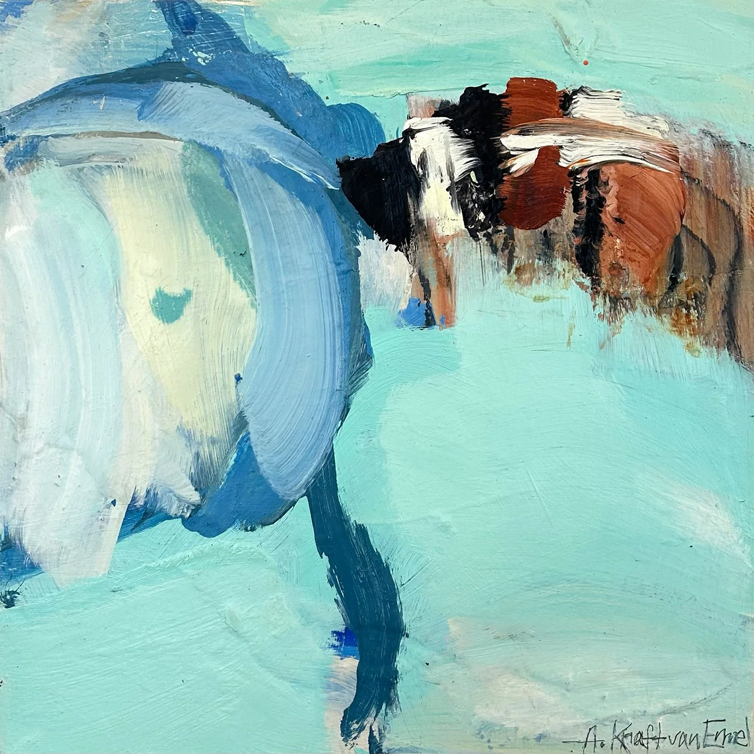 Annette Kraft van Ermel "Blue Blooms" mixed media on panel, 12" x 12"