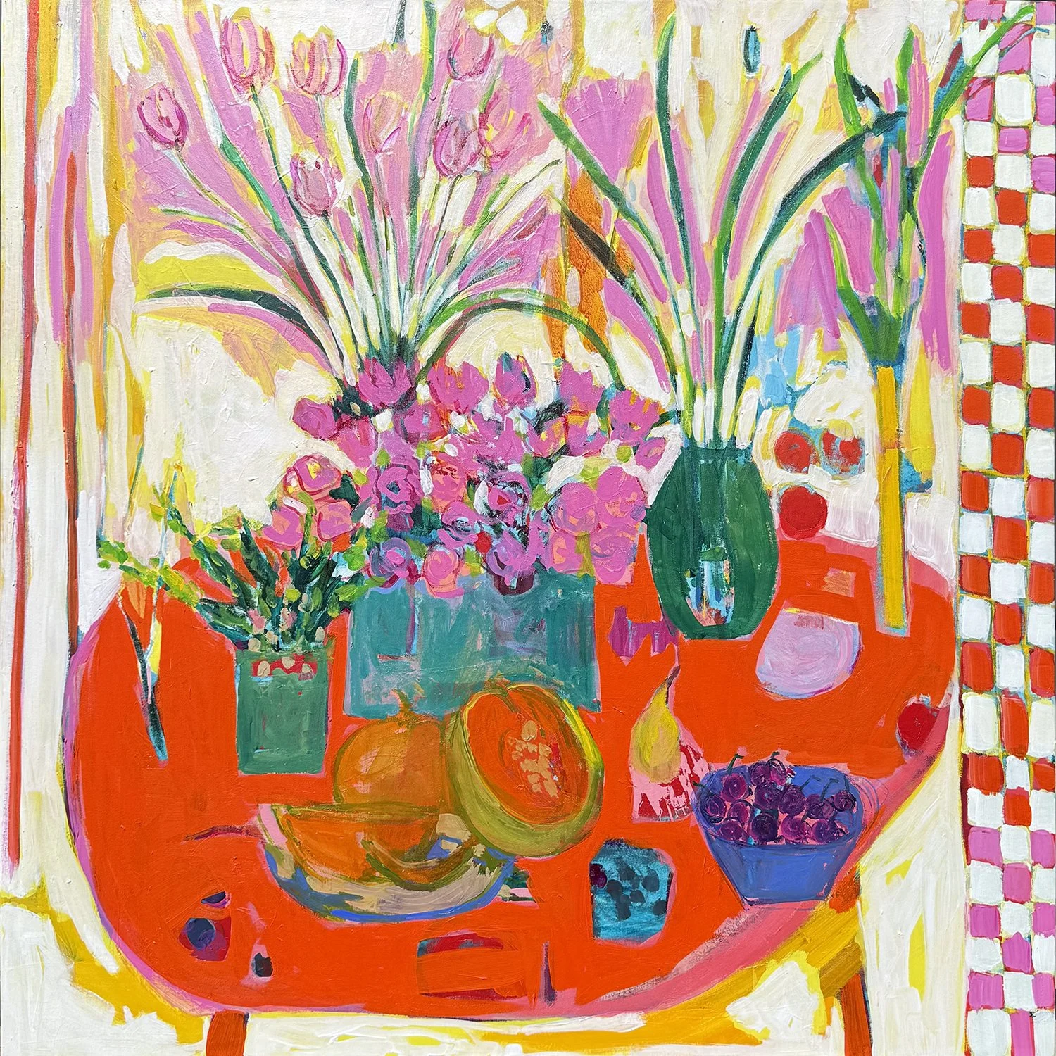 Nina Cherney "Lucky Me" acrylic on canvas, 47" x 47"