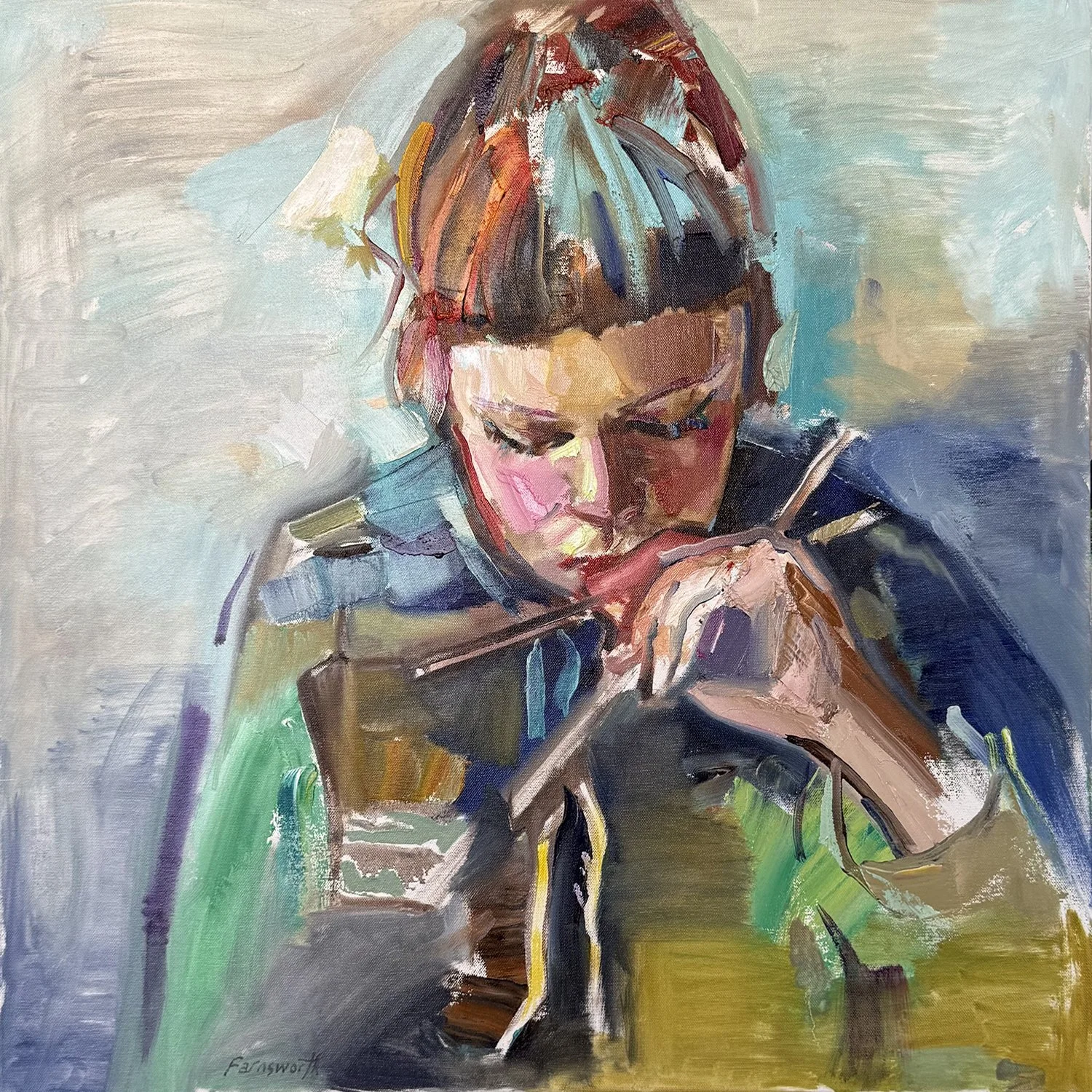 Geoff Farnsworth "Study for Double Chopstixx" oil on canvas, 24" x 24"