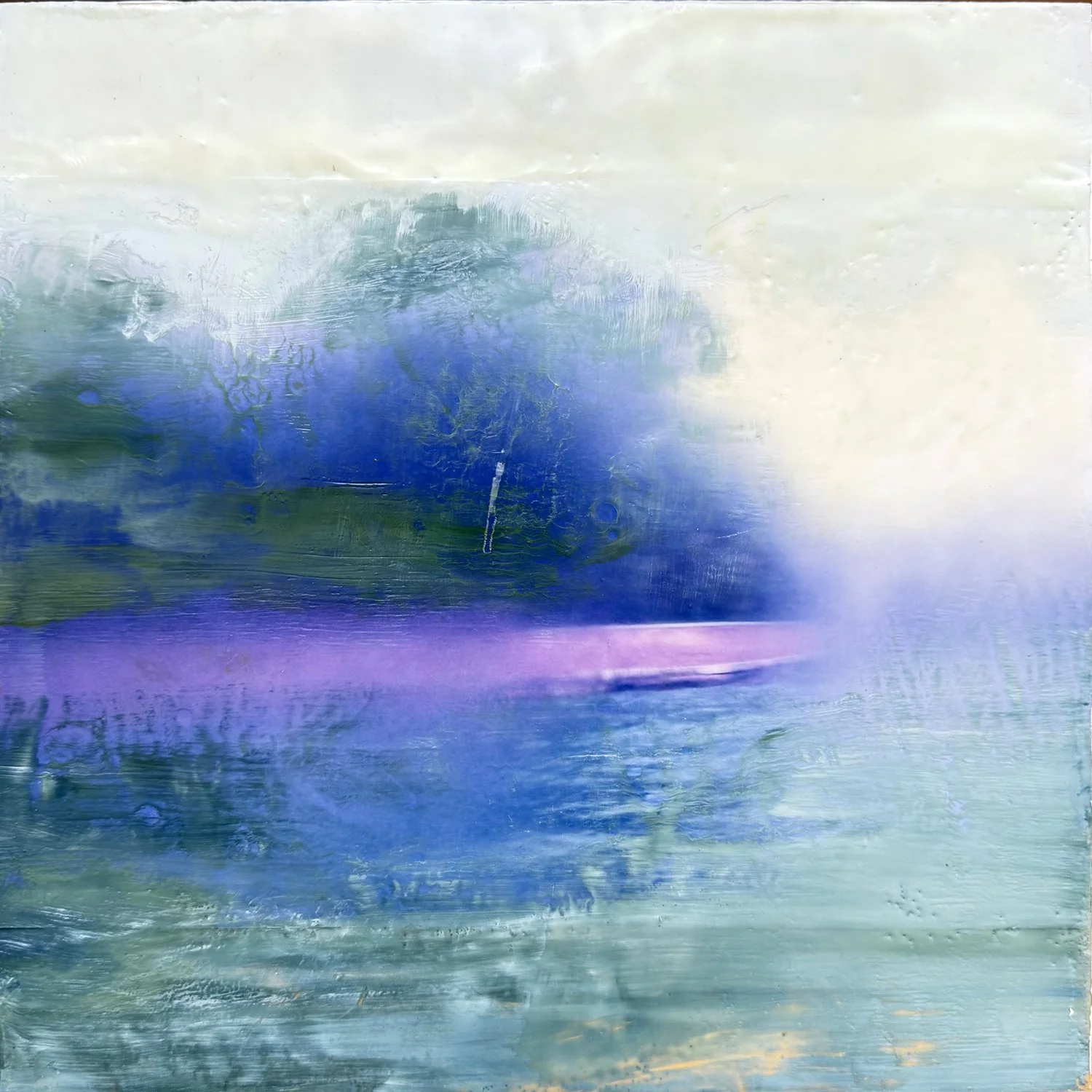 Ian Varney "In a Hurry" encaustic on panel, 12" x 12"