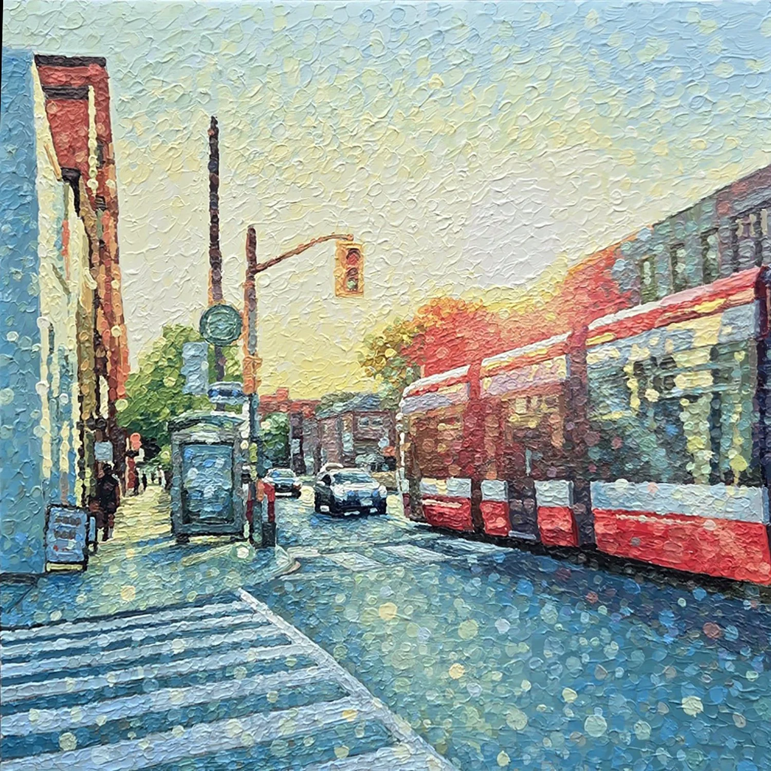 Susan Gale "The Right Words (Dundas & Gladstone)" acrylic on panel, 30" x 30""