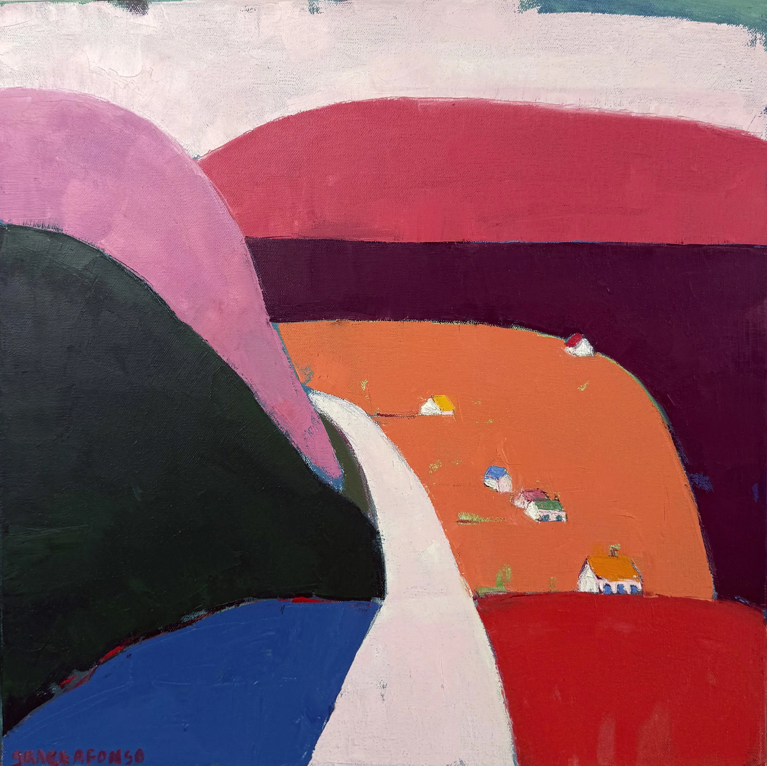 Grace Afonso "Along the Lawrence, Quebec" oil on canvas, 20" x 20"