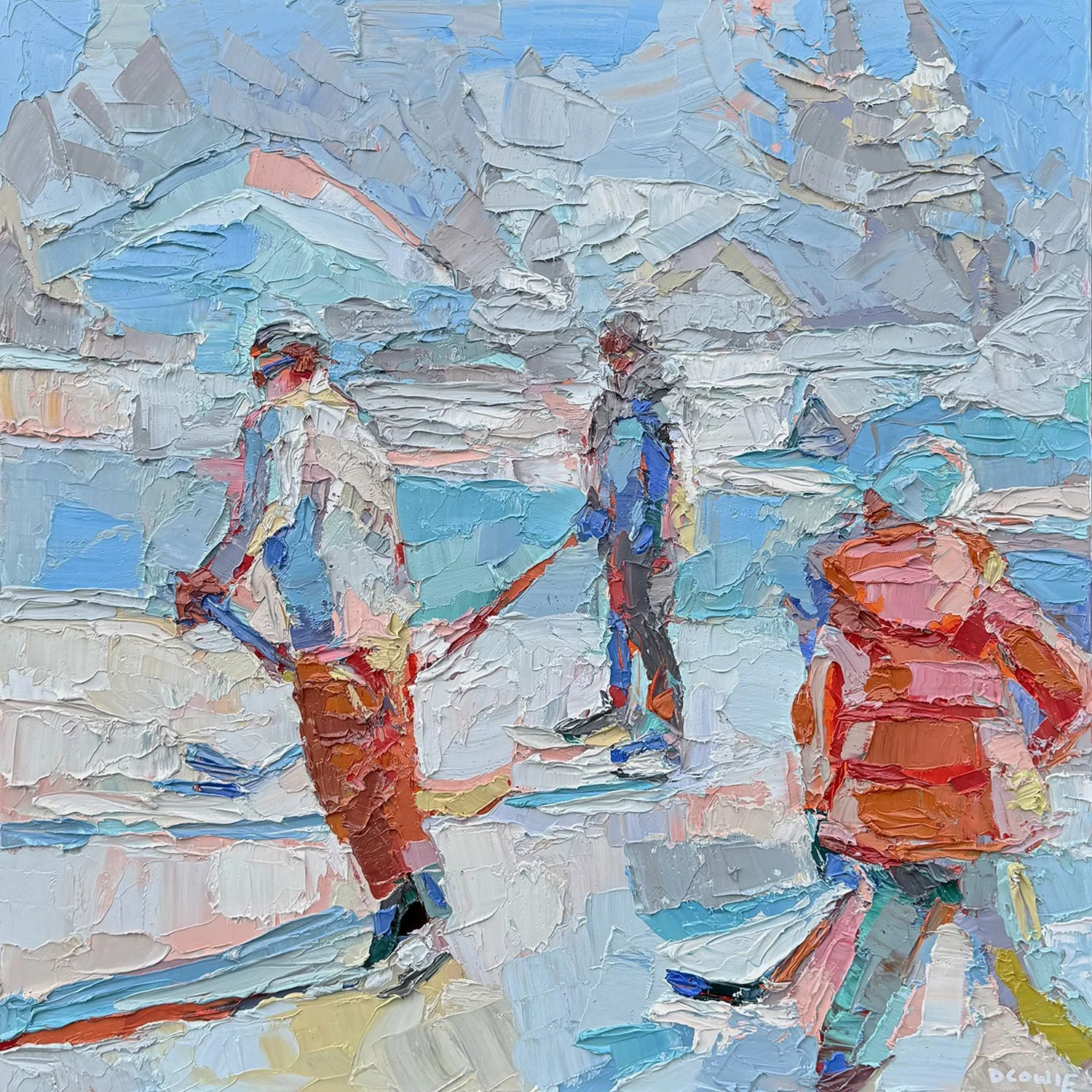 Dana Cowie "Family Day" oil on canvas, 24" x 24"