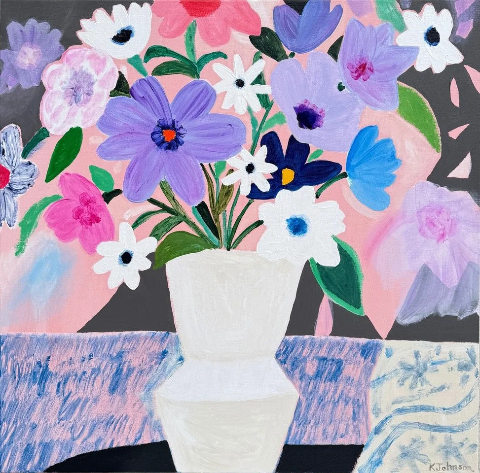 Kaitlin Johnson "The Violets Have Sprung" acrylic on canvas, 24" x 24"
