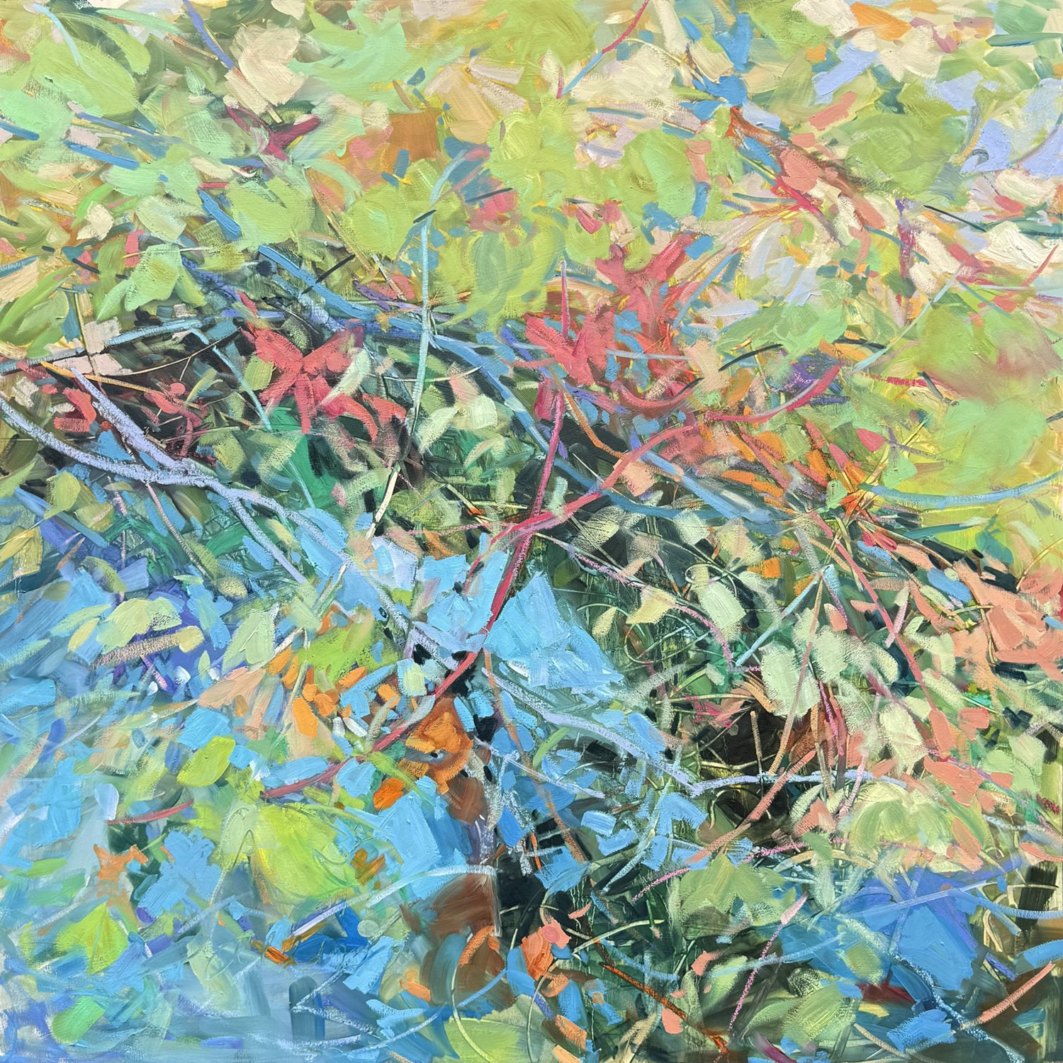 Sheila Davis "Good Vibes" oil on panel, 40" x 40"
