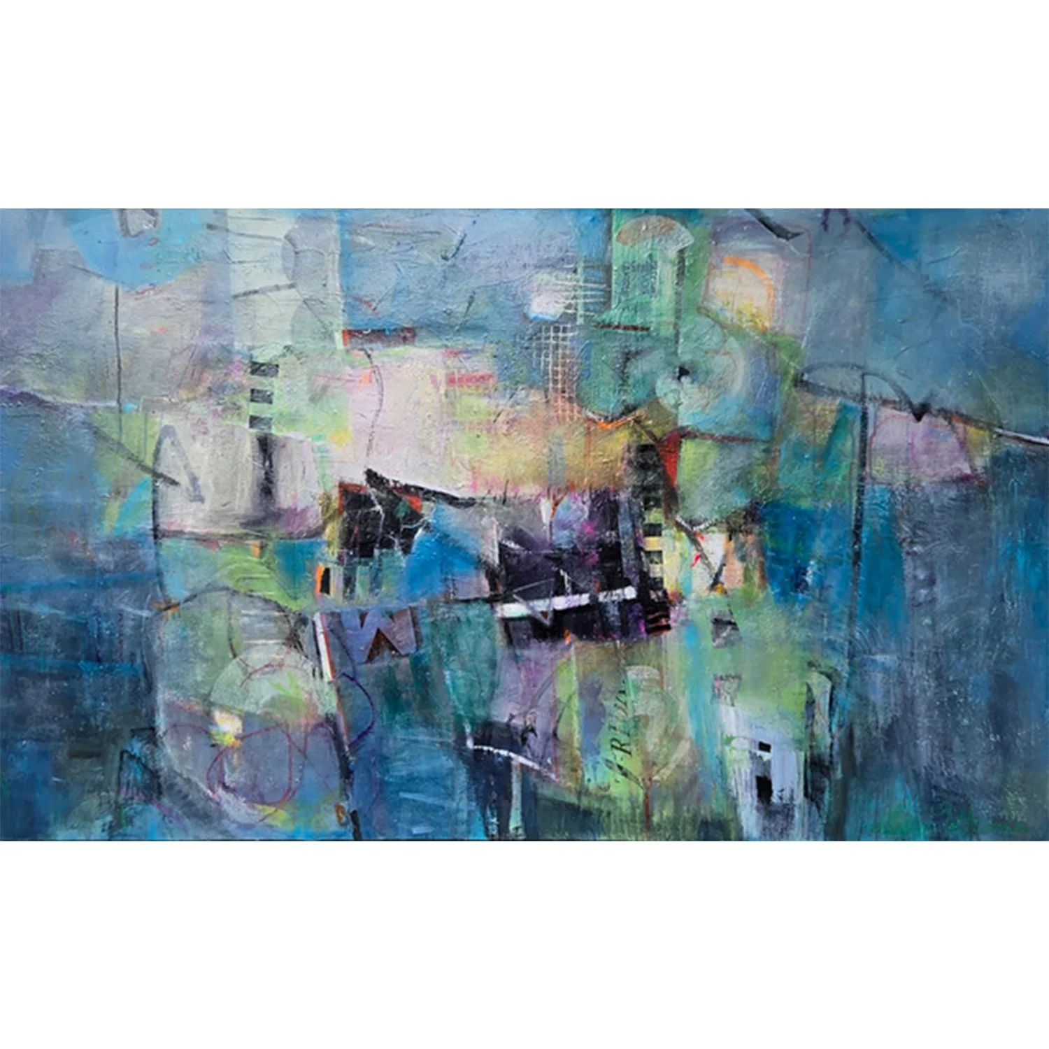 Rina Gottesman "Between Here and There" mixed media on canvas, 36" x 60"