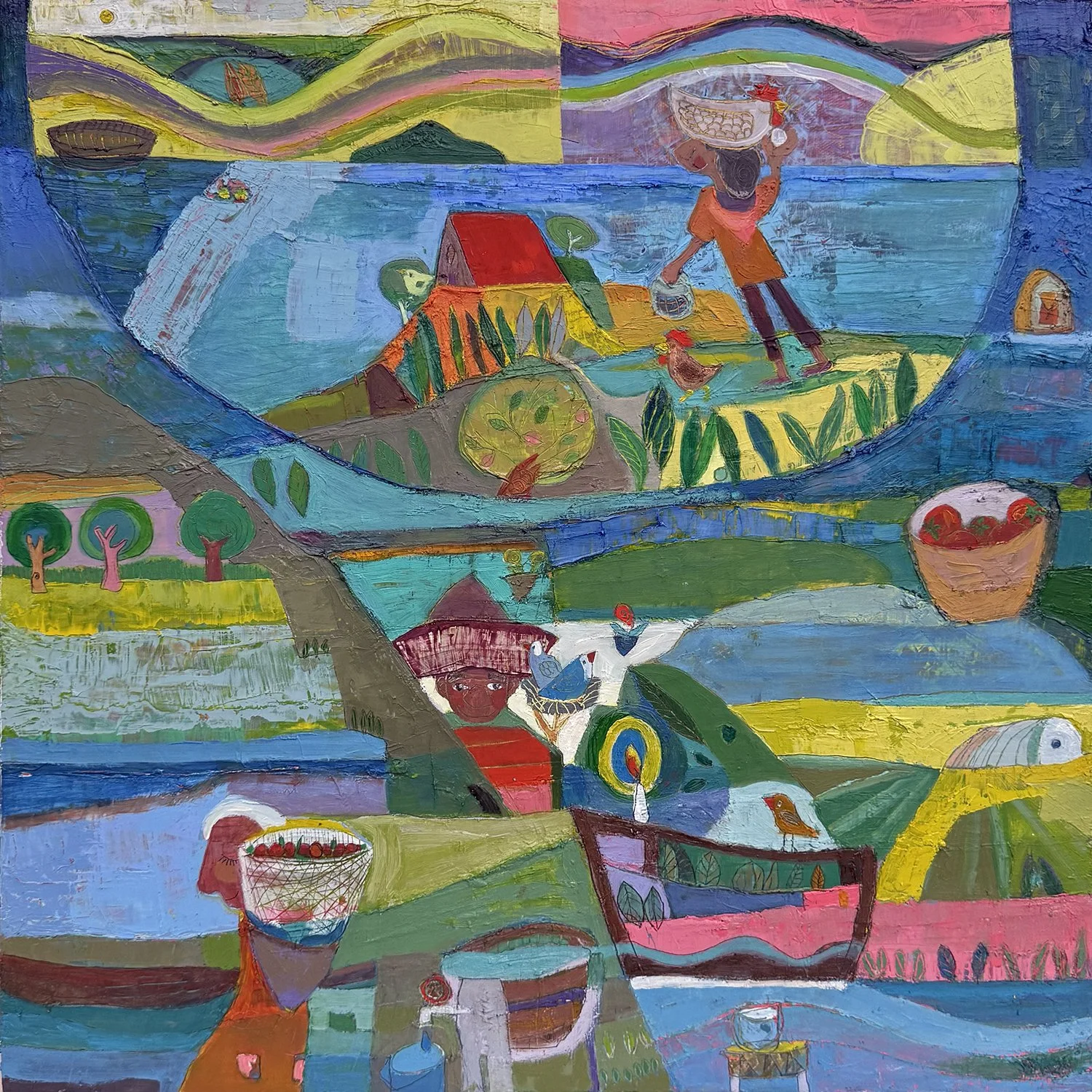 Maca Suazo "And In My Blood A River Goes, Freeing My Voice" oil on panel, 16" x 16"