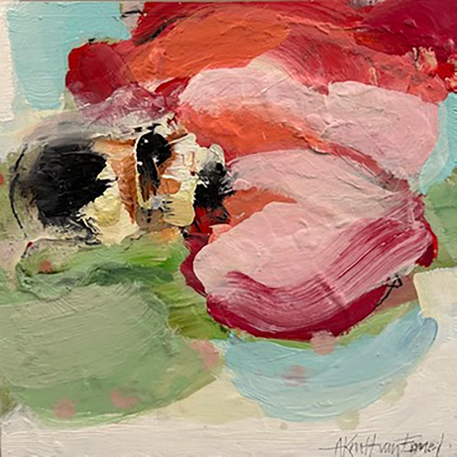 Annette Kraft van Ermel "A Taste of Rouge" mixed media on panel, 12" x 12"