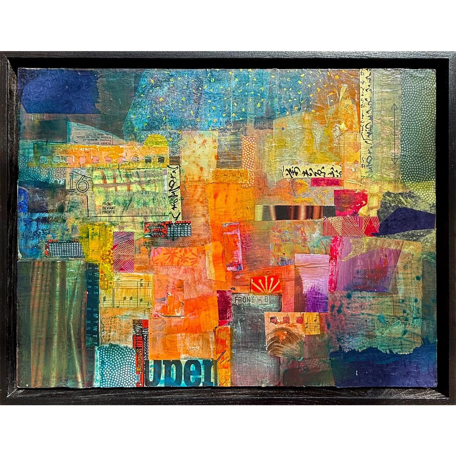 Jacquelyn Sloane Siklos "Imaginary City #10" acrylic on wooden panel, 12" x 16", framed.