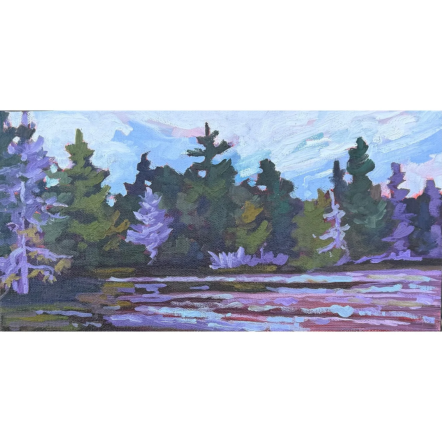 Kerry Walford, "Tea Lake (Algonquin Park, ON), oil on canvas, 6" x 12"
