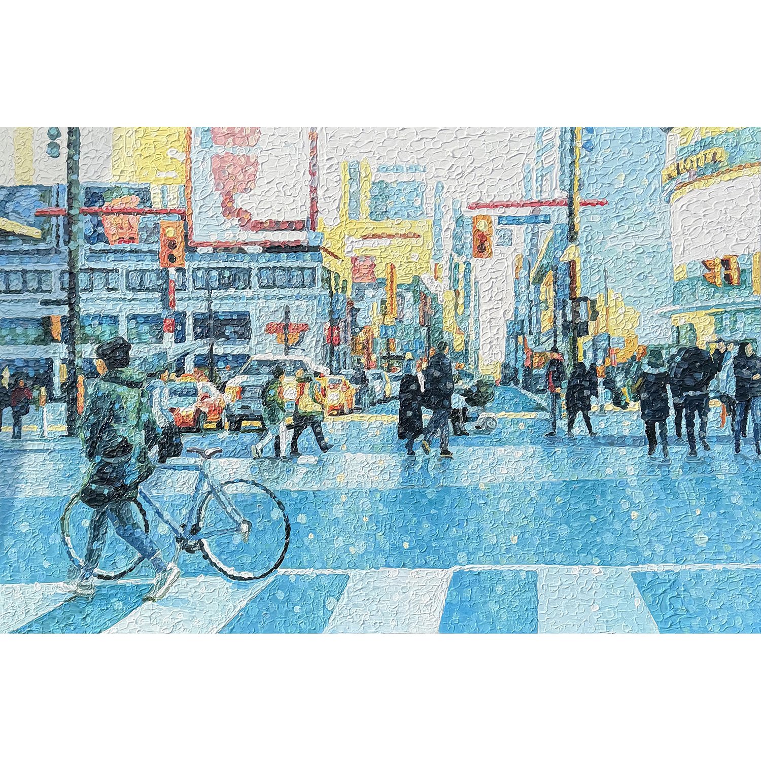 Susan Gale "The Blue Mystic (Yonge & Dundas)" acrylic on panel, 40" x 60"