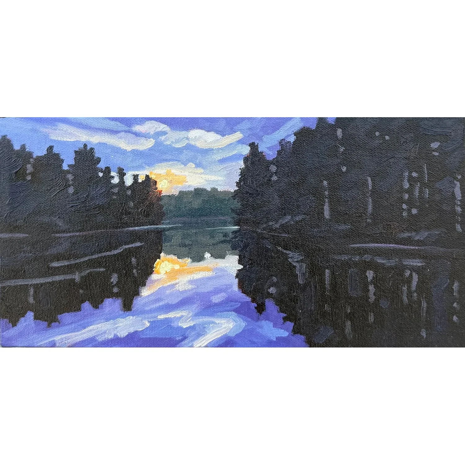 Kerry Walford, "As the Sun Sets (Pog Lake, Algonquin Park)" , oil on canvas, 6" x12"