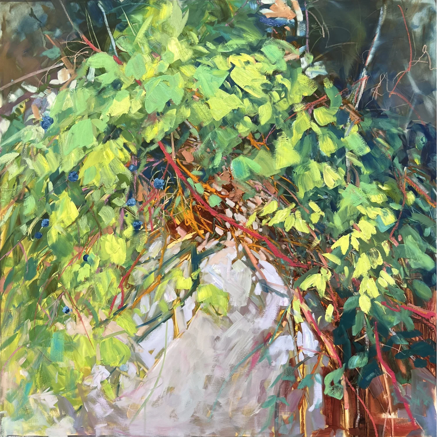 Sheila Davis "New Do" oil on panel, 36" x 36"