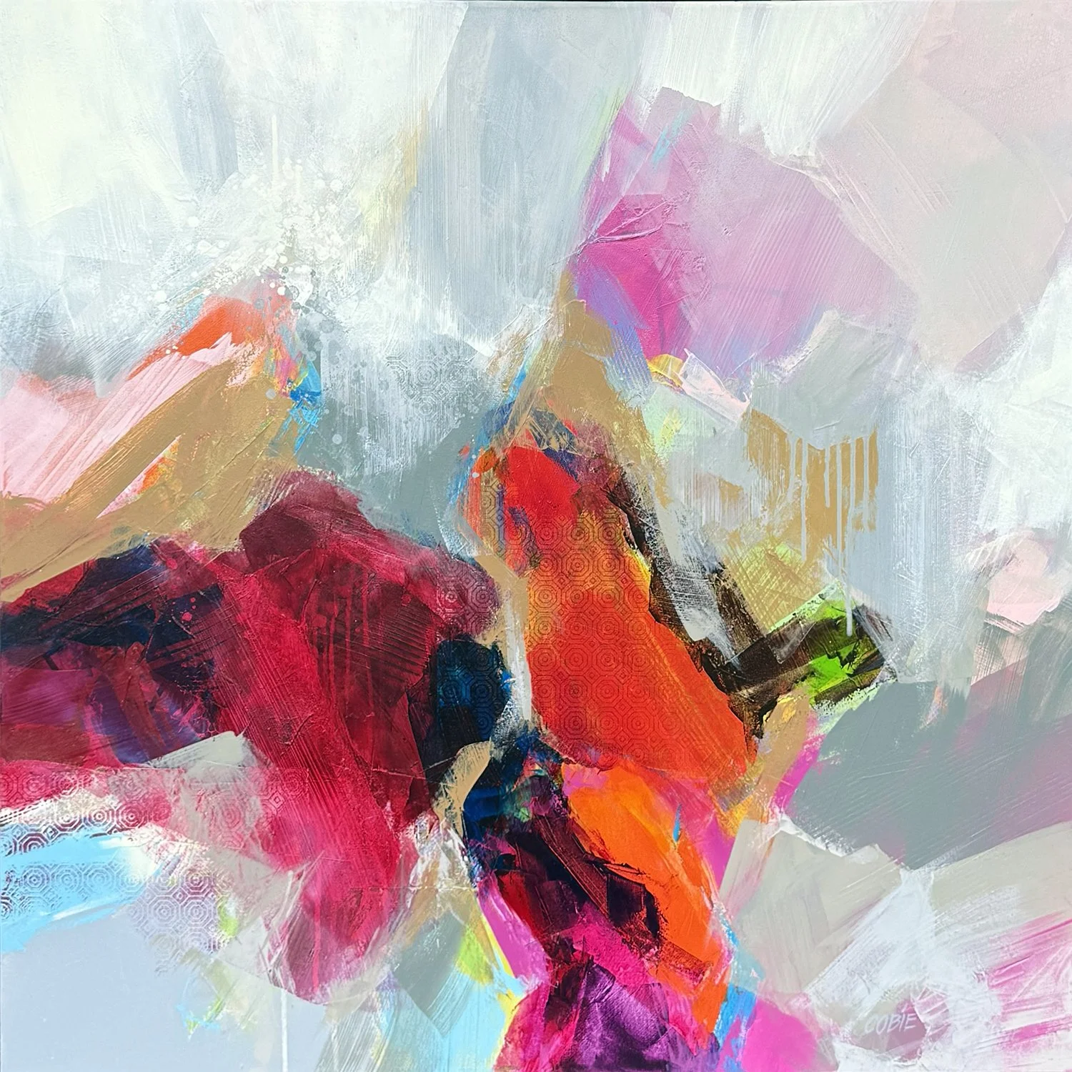 Cobie Cruz "Raining in my Heart" mixed media on canvas, 36"x36"