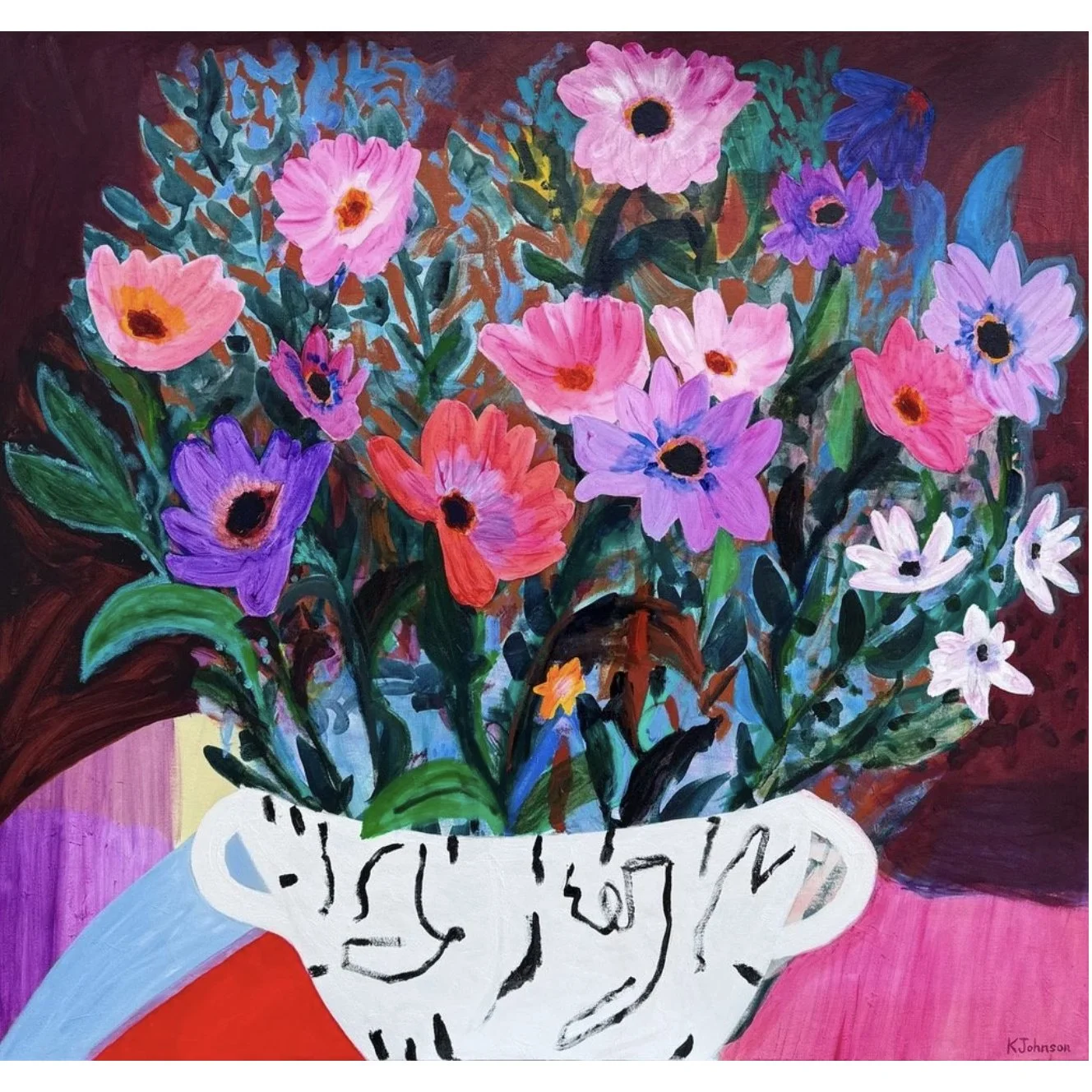 Kaitlin Johnson "Venturing into the Mulberries" acrylic on canvas, 42" x 45"