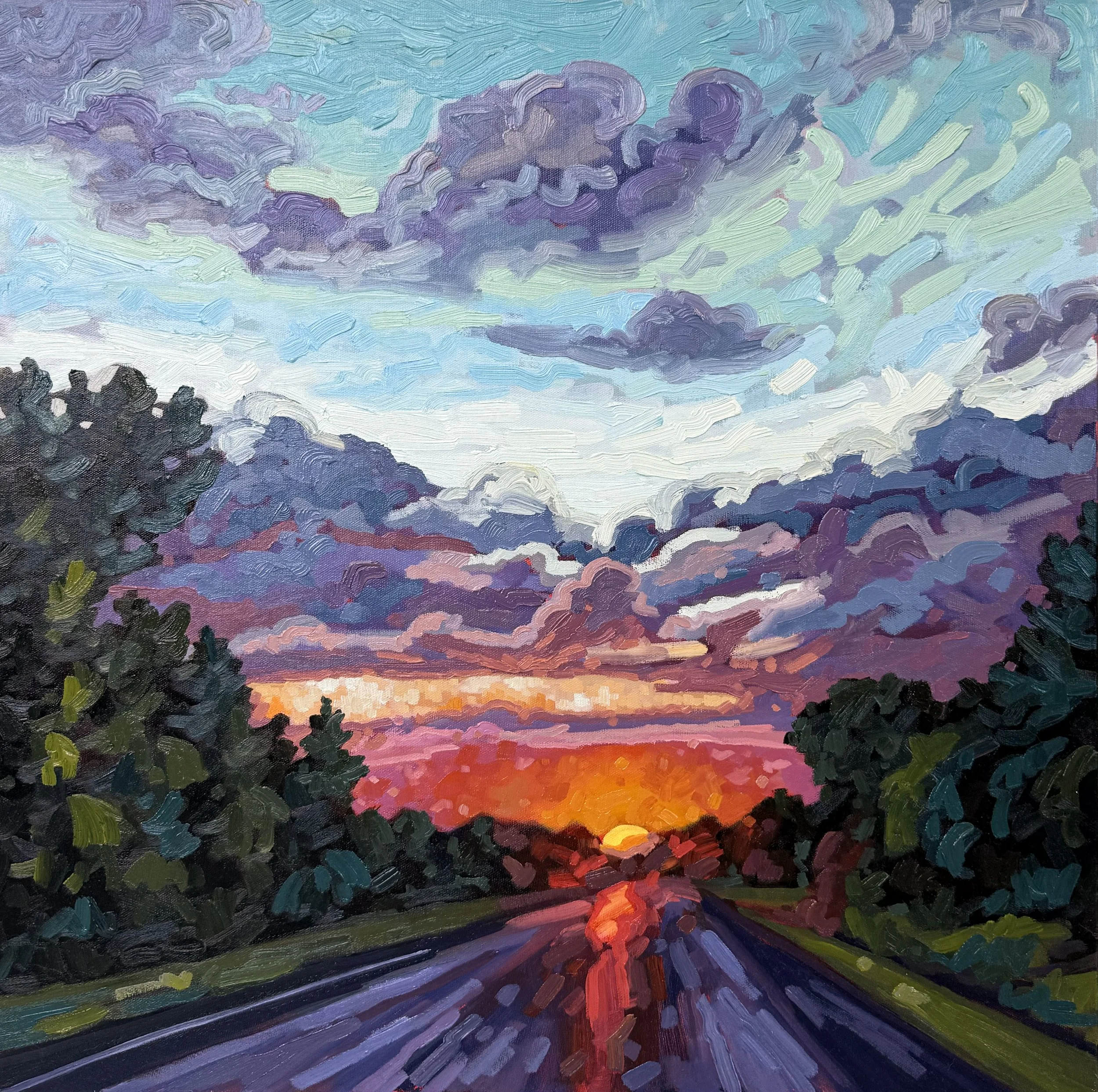 Kerry Walford "Rural Road Glow" oil on canvas, 24" x 24"