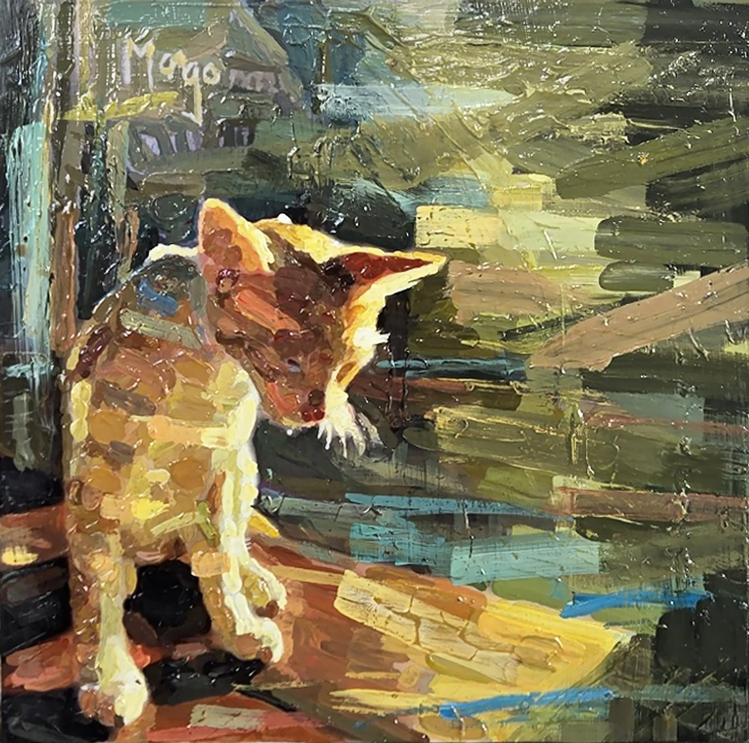Caitlyn Jones "Mango Morning" acrylic on panel, 10" x 10"
